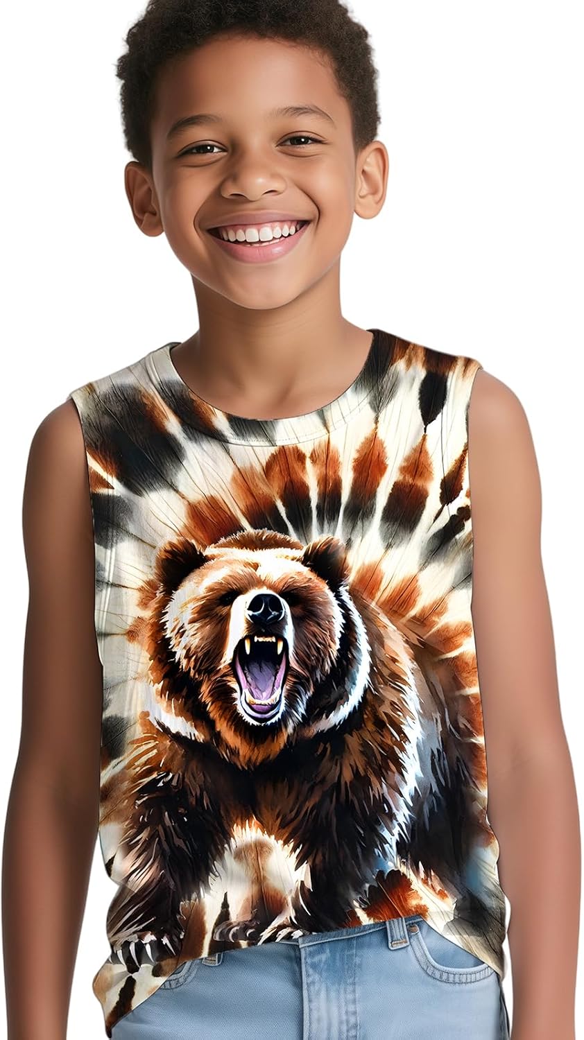 Kids Tie Dye Tank Tops for Boys Girls Sleeveless Summer Shirts Polyester Outfit Clothes Tees 6-14 Yeas - Image 4