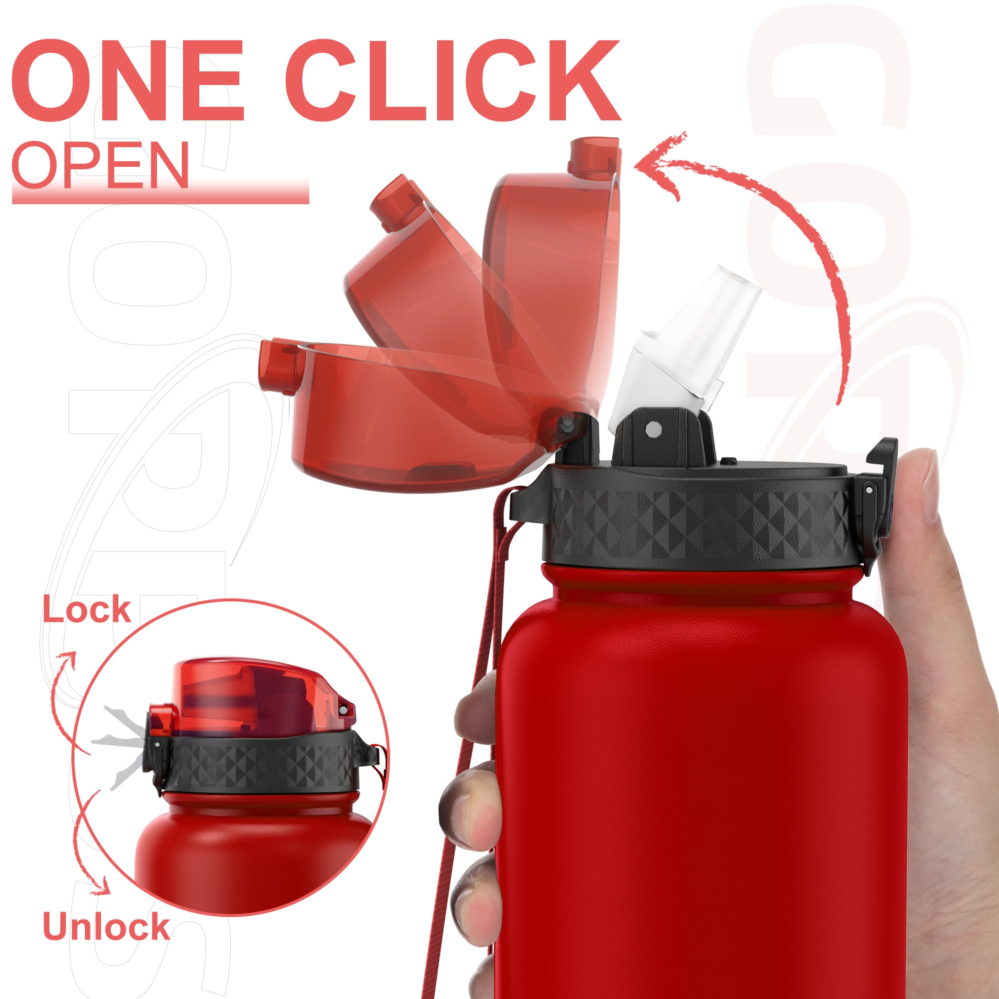GOPPUS 1.2L/40oz Stainless Water Bottle with Straw Double Wall Insulated Bottles with Strap Large Vacuum Thermal Flask Leakproof Keep Cold Drinks Bottles with Flip Top Lid for Men Women BPA Free - Image 2