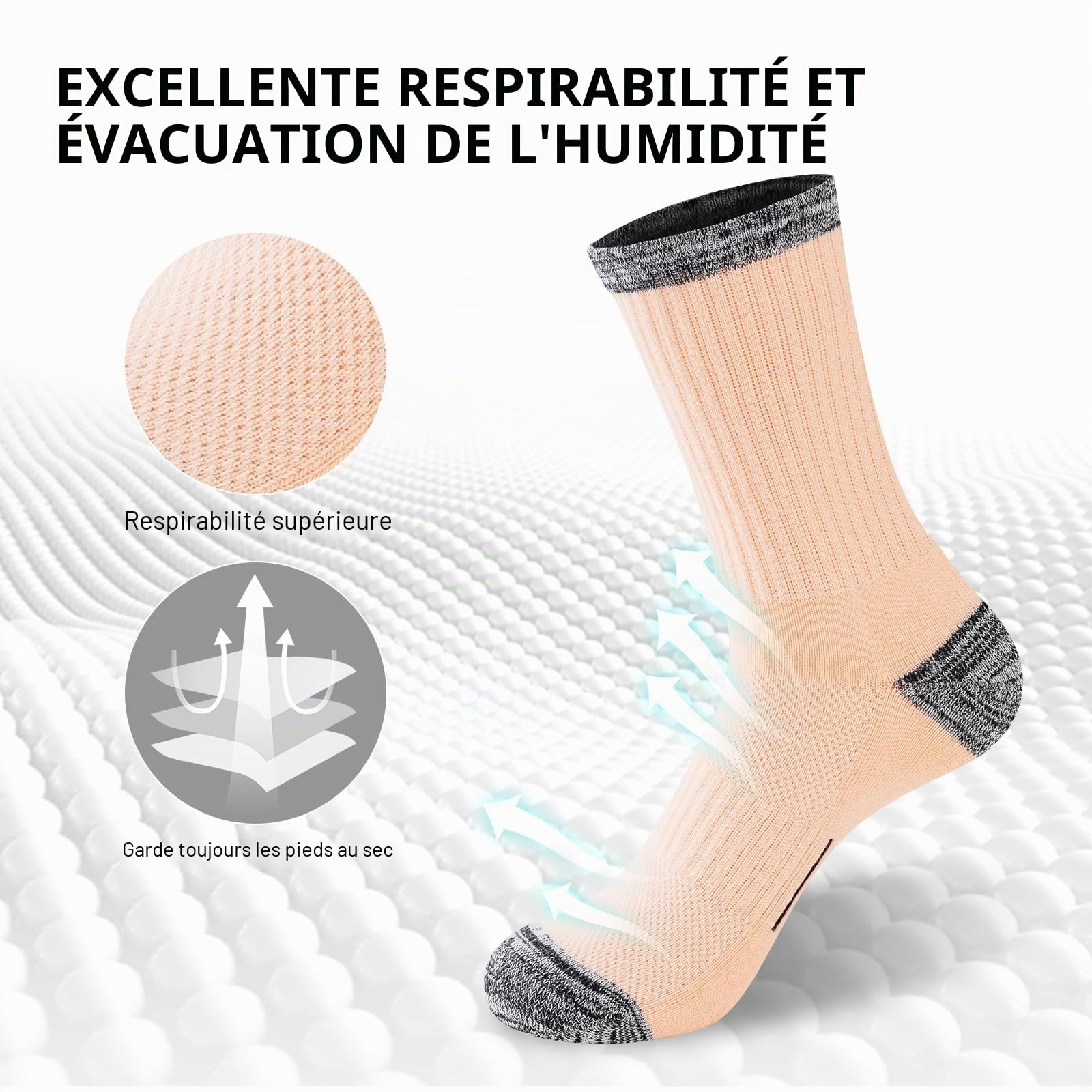 Chaussettes Femme 39-42 35-38, Chaussettes Femme Sport Respirantes Rembourrage Chaudes Coton Randonnée，Extérieur Anti-ampoules Épaisses Bottes Chaussettes de Courir Femme Multicolore 6 Paires