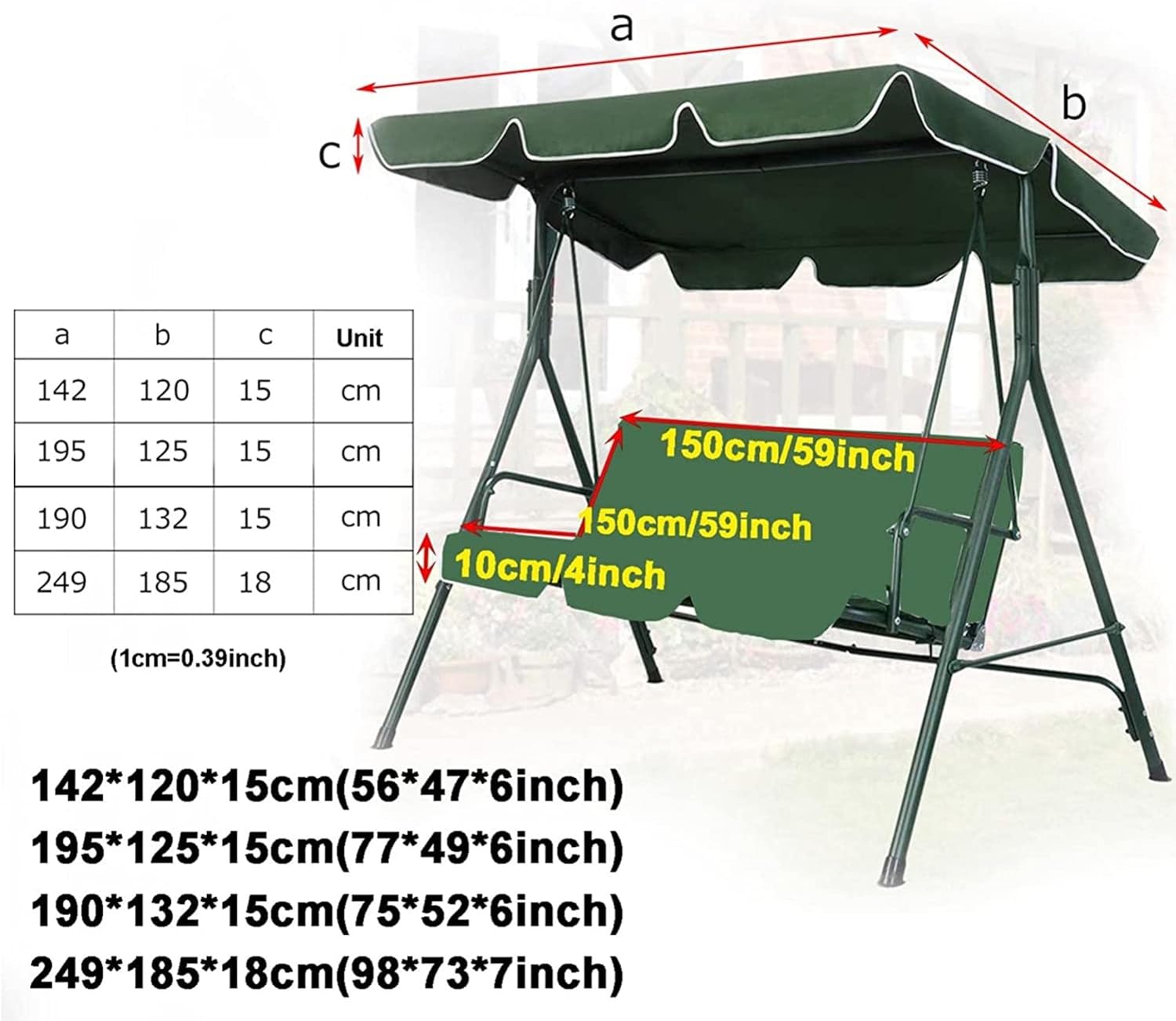 Swing Canopy Replacement Cover and Swing Cushion Cover, Waterproof 2 and 3 Seater Swing Canopy Cover,for Garden Outdoor Swing Bench