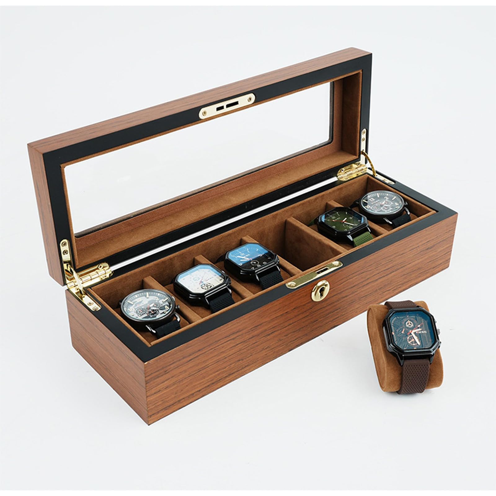 Vitrina de madera de alta calidad para relojes de 6, 10, 12 relojes con ventana visible, caja de colección de relojes