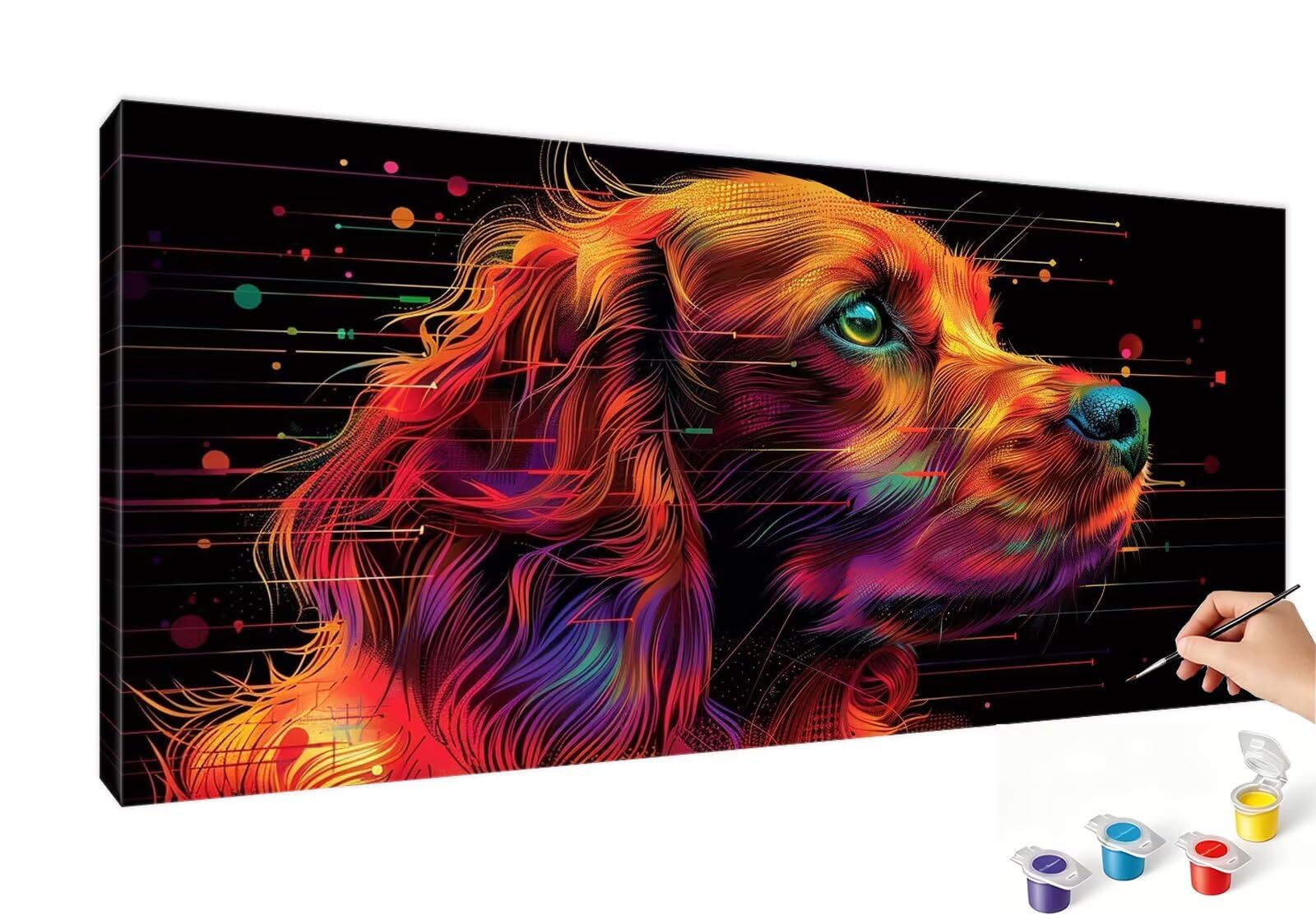 Peinture Numero Chien Peinture par Numero Adulte Brun Paint by Numbers for Adults, Numéro D'Art Kit avec Pinceaux et Acryliques, Activité Manuelle Pour Décoration Maison 100x200cm (Sans Cadre) RB-648
