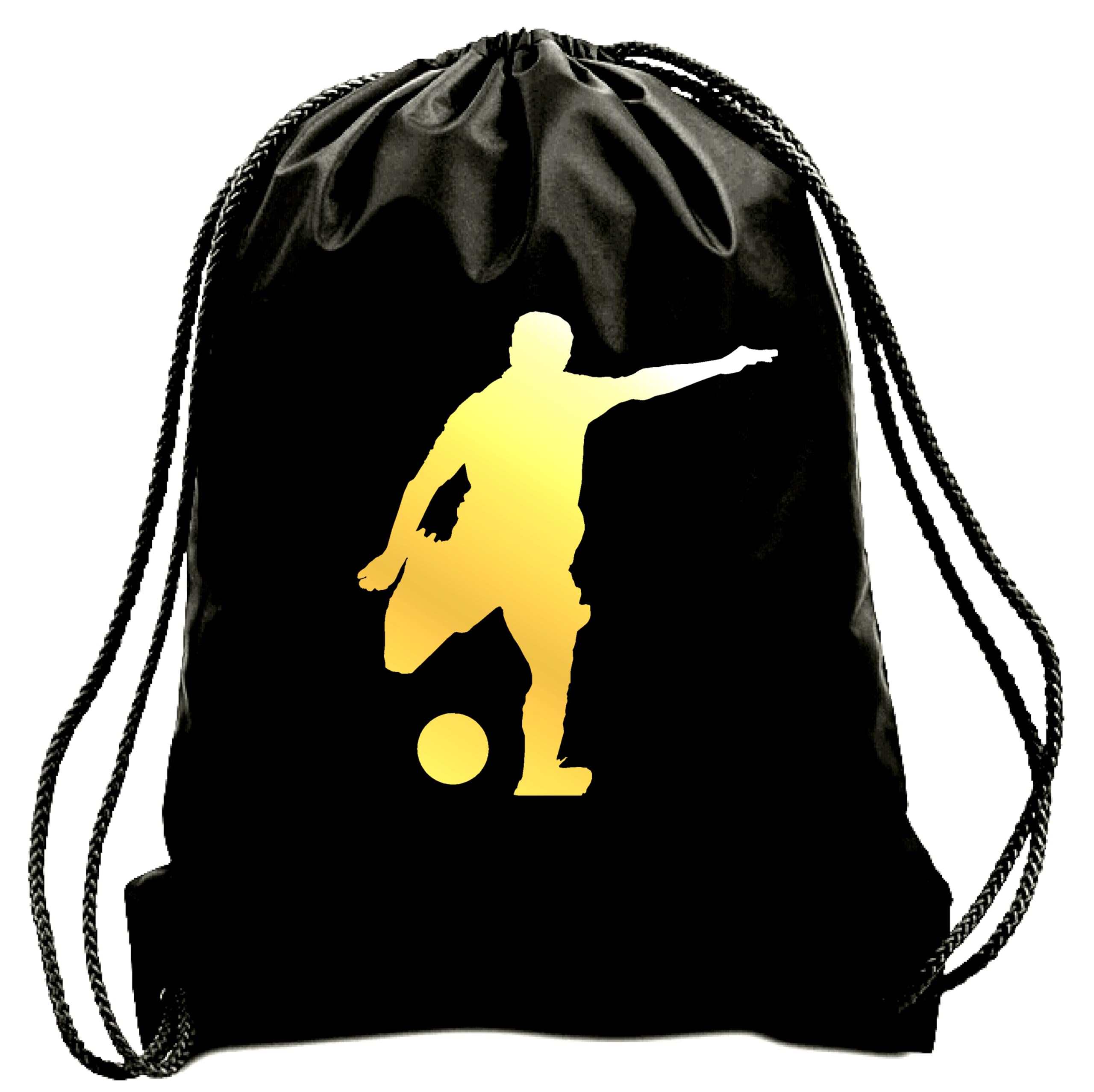 TEEZ Gold Footballer Drawstring bag in Black & Gold, Football Bag