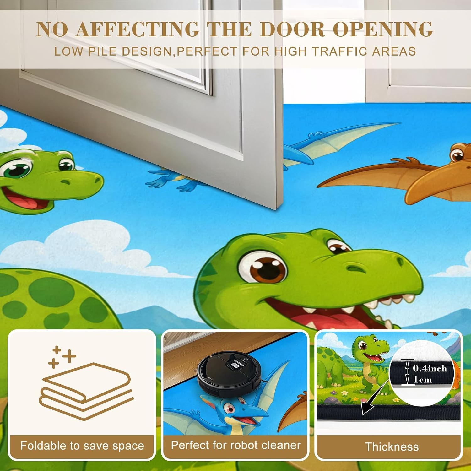 4x5 Boho Rug Rugs for Living Room Rugs for Entryway Cute Cartoon Dinosaurs Colorful Prehistoric Landscape Bedroom Rug Door Mat Nursery Room Decor Rainbow Carpet