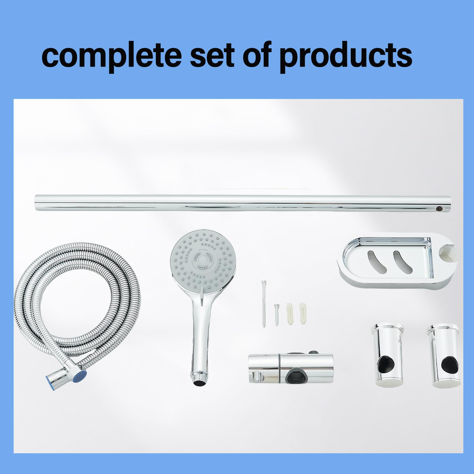 Rozin Kit asta saliscendi per doccia da bagno, regolabile, con tubo da 150 cm e portasapone
