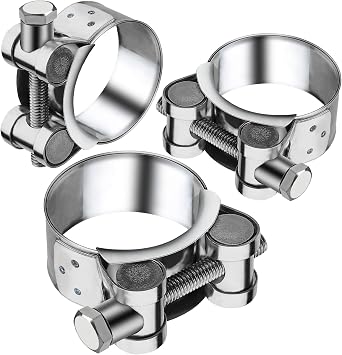 T Bolt Hose Clamps 52-55mm Exhaust Pipe Clamp 3 Pieces Heavy Duty Tube Clamps 304 Stainless Steel Bolt Clip Band Width 22mm for Exhaust Hose Water Pipe Attachment