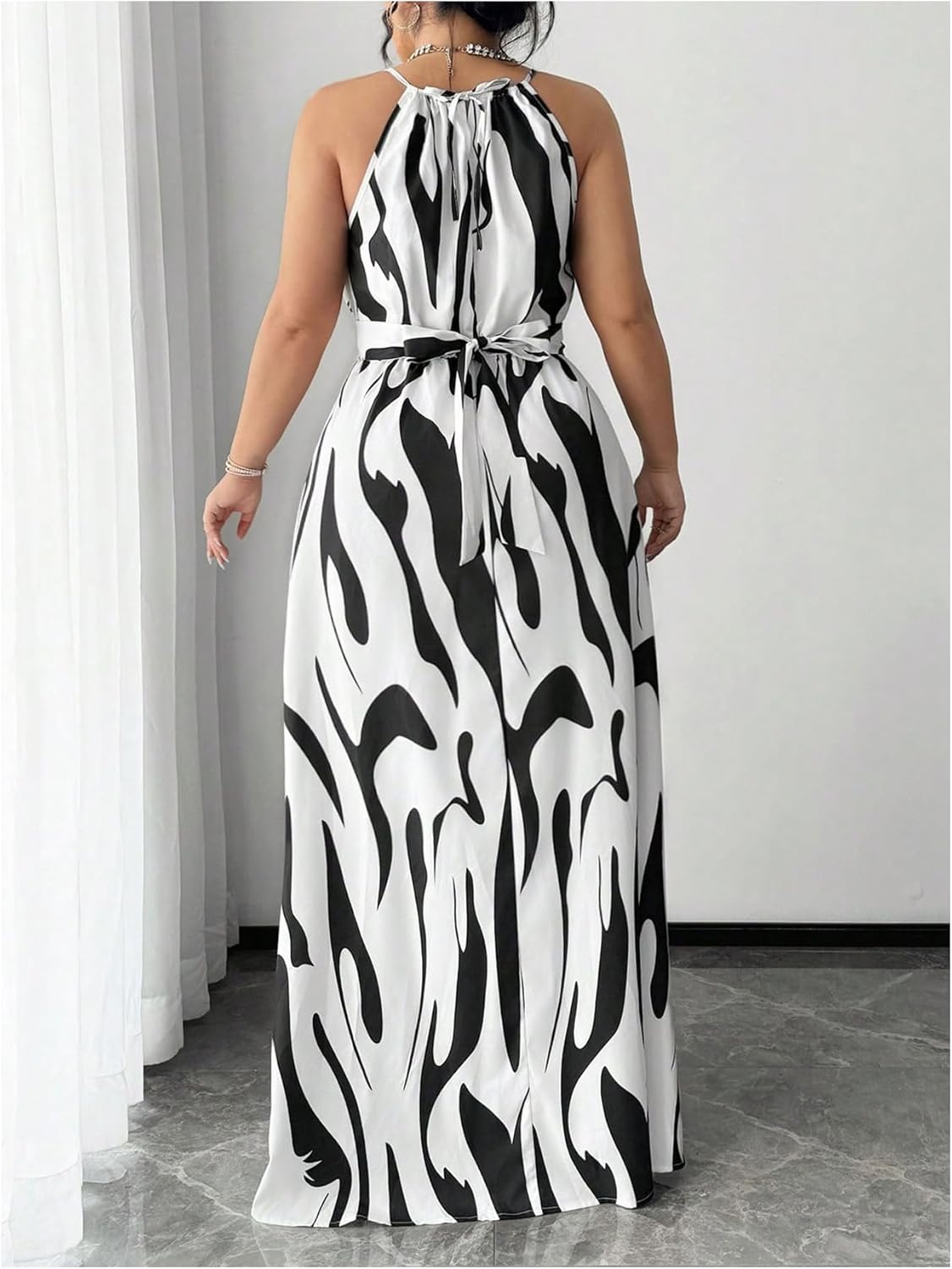 Women's Plus Size Boho Graphic Halter Dress Sleeveless A Line Flowy Summer Vacation Maxi Dresses - Image 2