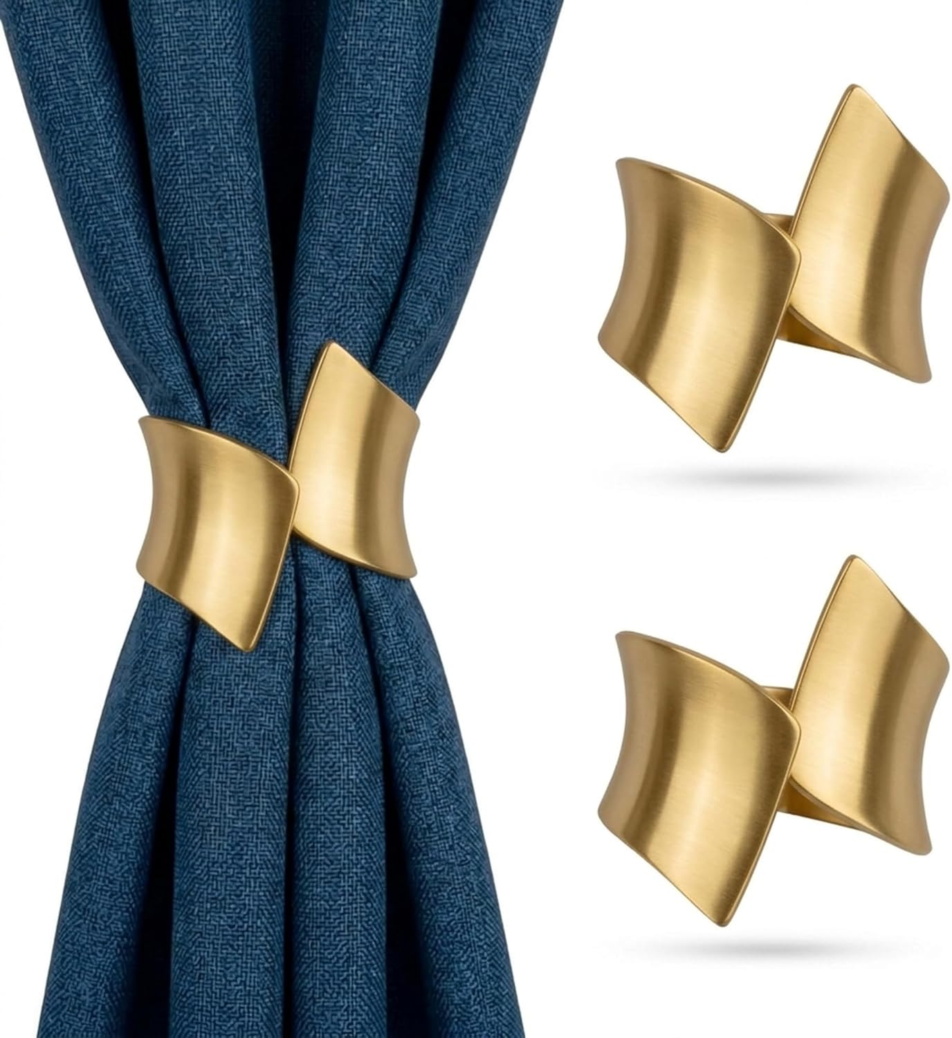 2 Pack Golden Wire Drawing Spring Clip Curtain Tiebacks Holdback Buckles | Auto Close Metal Fastener Tie Backs Holder Living Bedroom Office Rental Friendly Panel Accent Patio Door Cafe Shop Salon