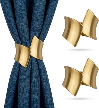 2 Pack Golden Wire Drawing Spring Clip Curtain Tiebacks Holdback Buckles