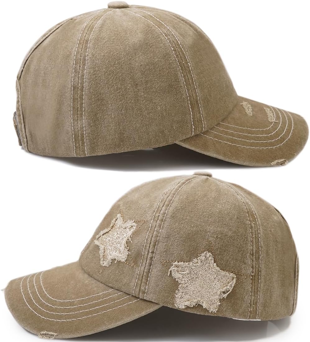 Ponytail Baseball Cap for Women High Messy Bun Caps Washed Cotton Hats - Image 3