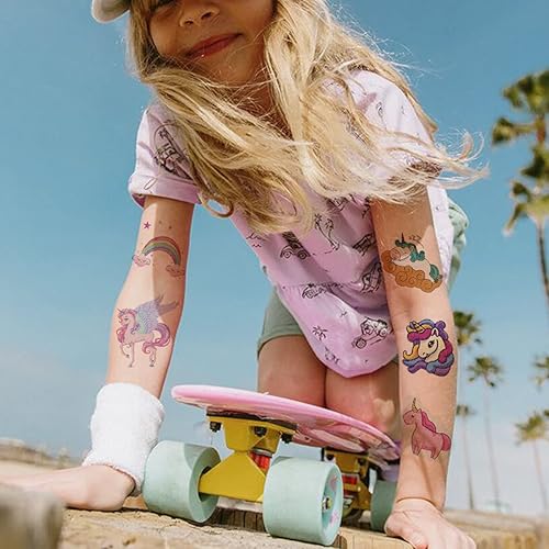 Miniatura 4 de Tatuajes con purpurina para niñas, 110 tatuajes temporales con purpurina para niñas, regalos de fiesta de cumpleaños, rellenos de bolsas de golosinas