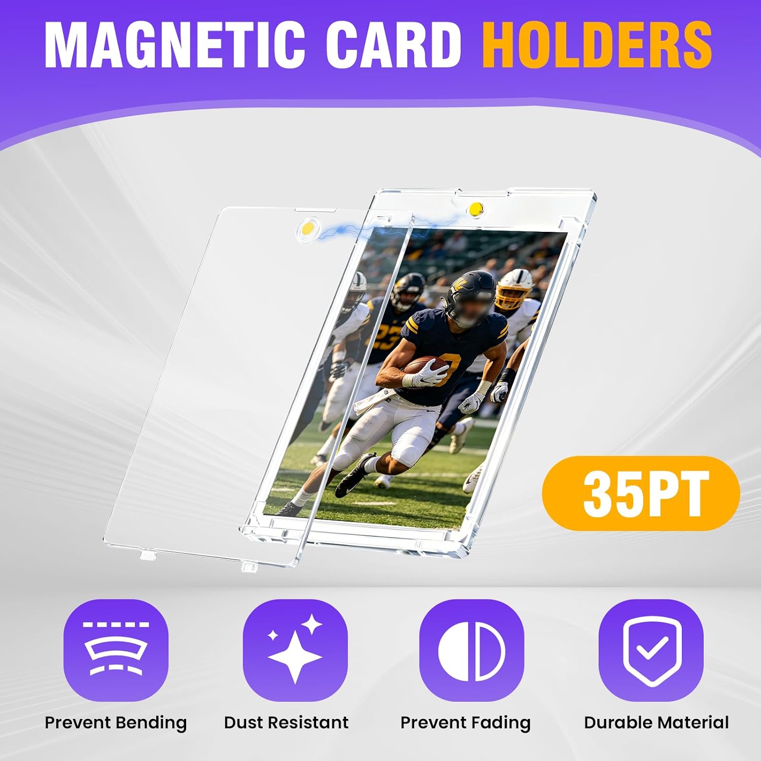 BURVAGY 60ct 35pt Magnetic Card Holder Case Sleeves One Touch Card Holders | Magnet Card Holder for Trading Game Cards Hard Plastic Sport Slim Mag Card Holder Card Sleeves UV Protection Waterproof