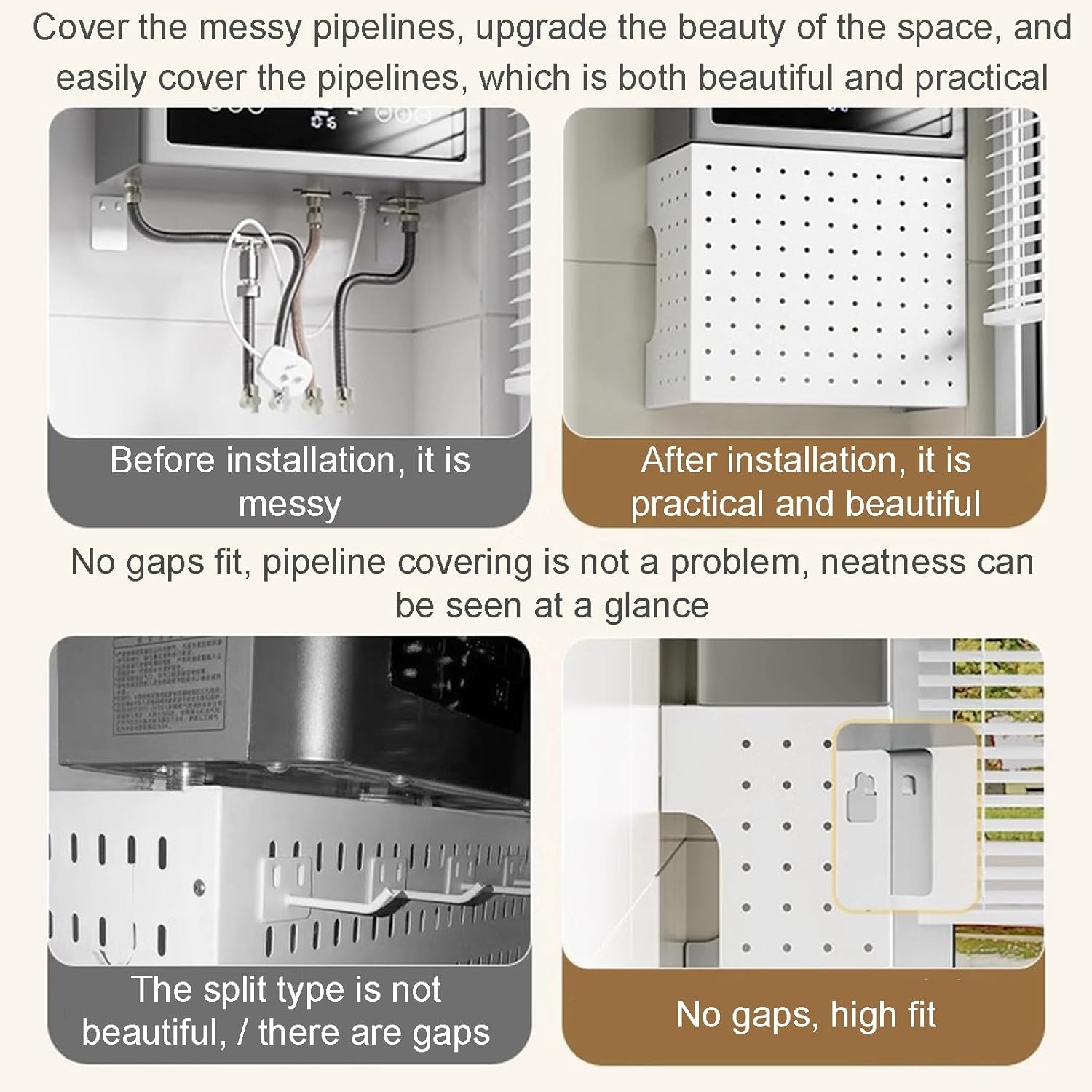 Kitchen Pegboard Organizer Kit, Water Heater Pipeline Plate, Wall Mount Display Panel For Home Garage Bathroom Gas Pipe Shielding Cover, Multifunctional Storage Rack(38x15x40CM)
