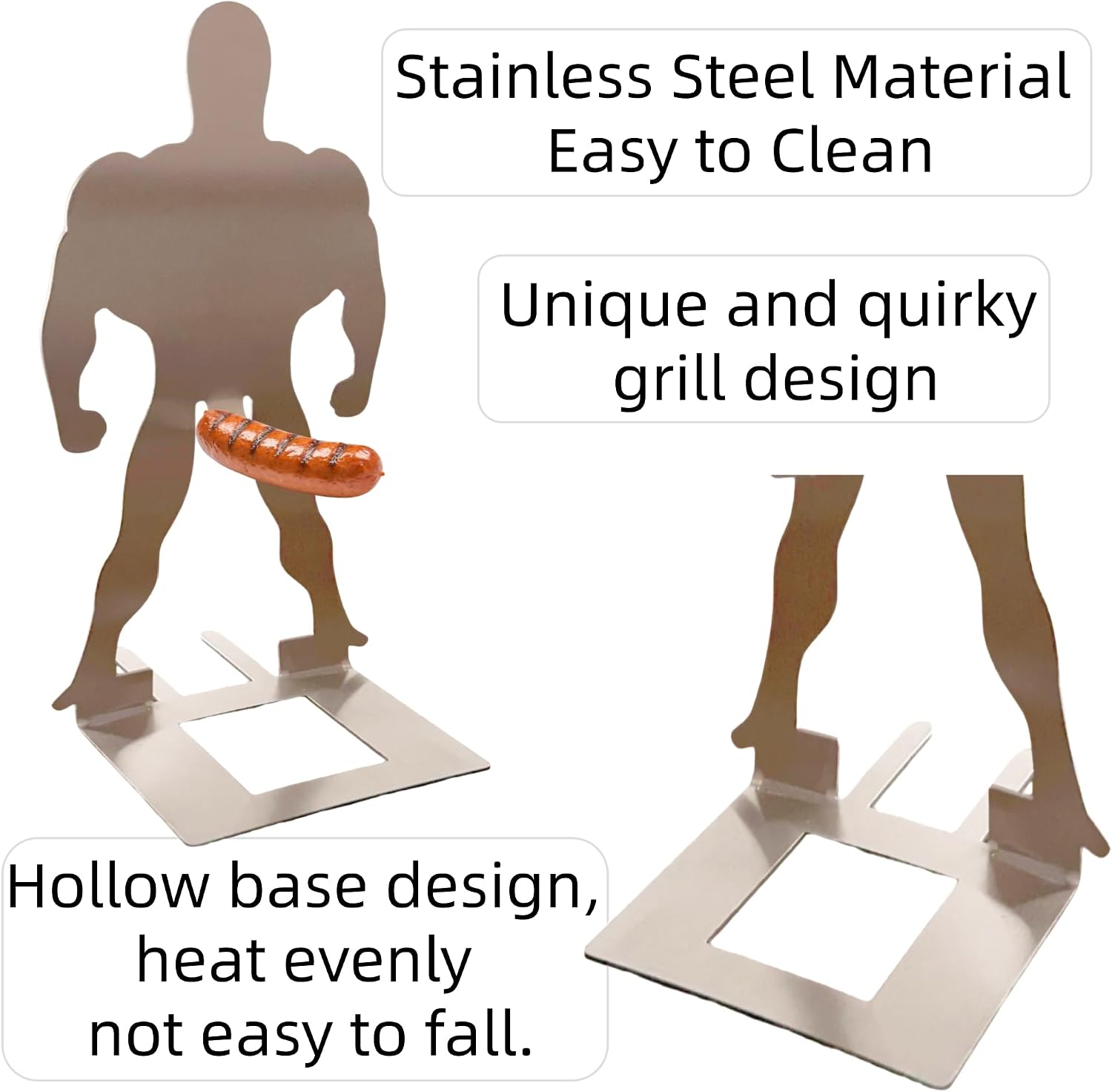 4 PCS Funny BBQ Man Hot Dog Holders-Reusable Stainless Steel Sausage Stands-Portable Hot Dog Roasters-Barbecue Grill Accessories for Camping & Party Gifts