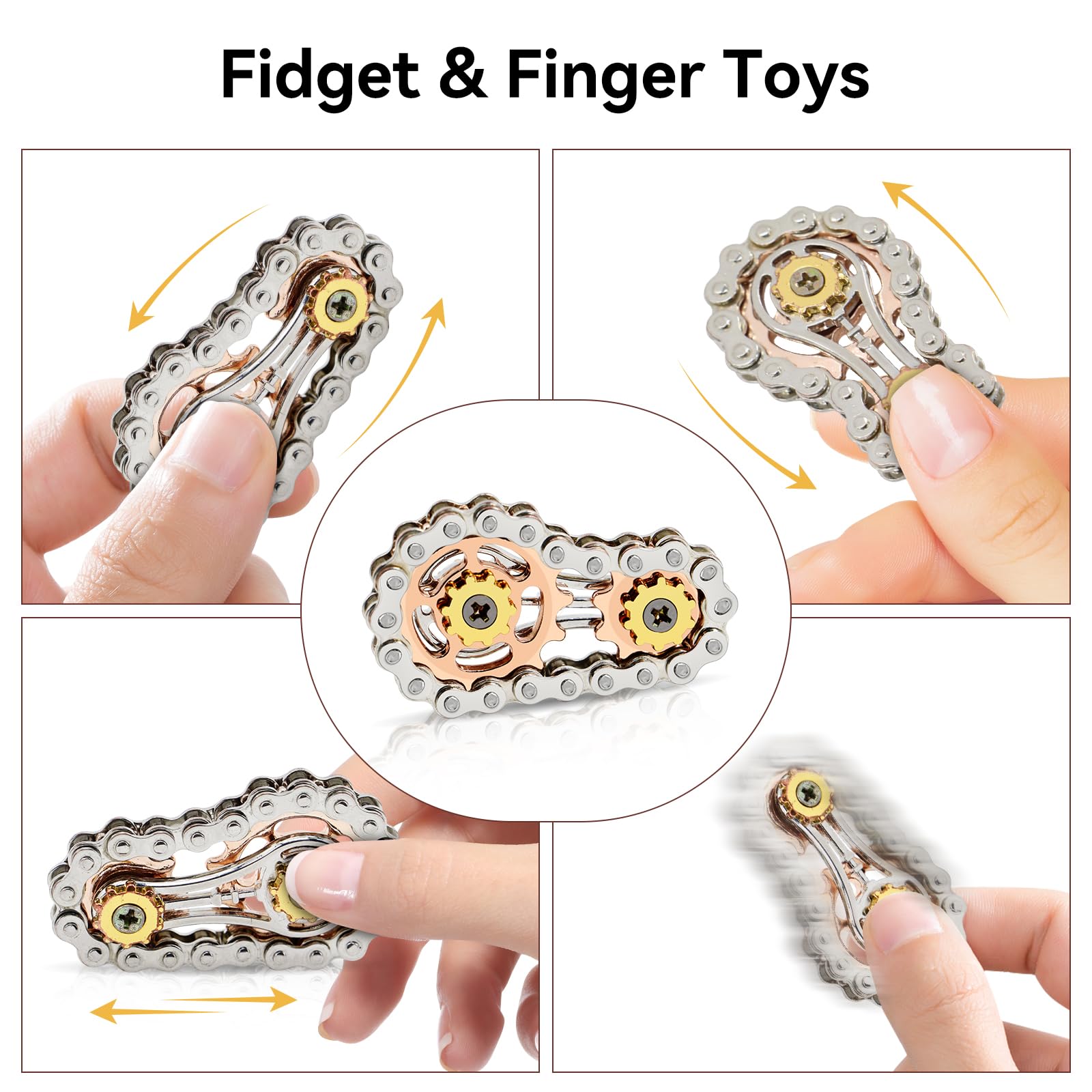 Metal Fidget Toys, Bike Chain Fidget Toy with 2 Gears, Anxiety Relief Finger Toys Gadgets-Hand Spinner for Adults - Image 3