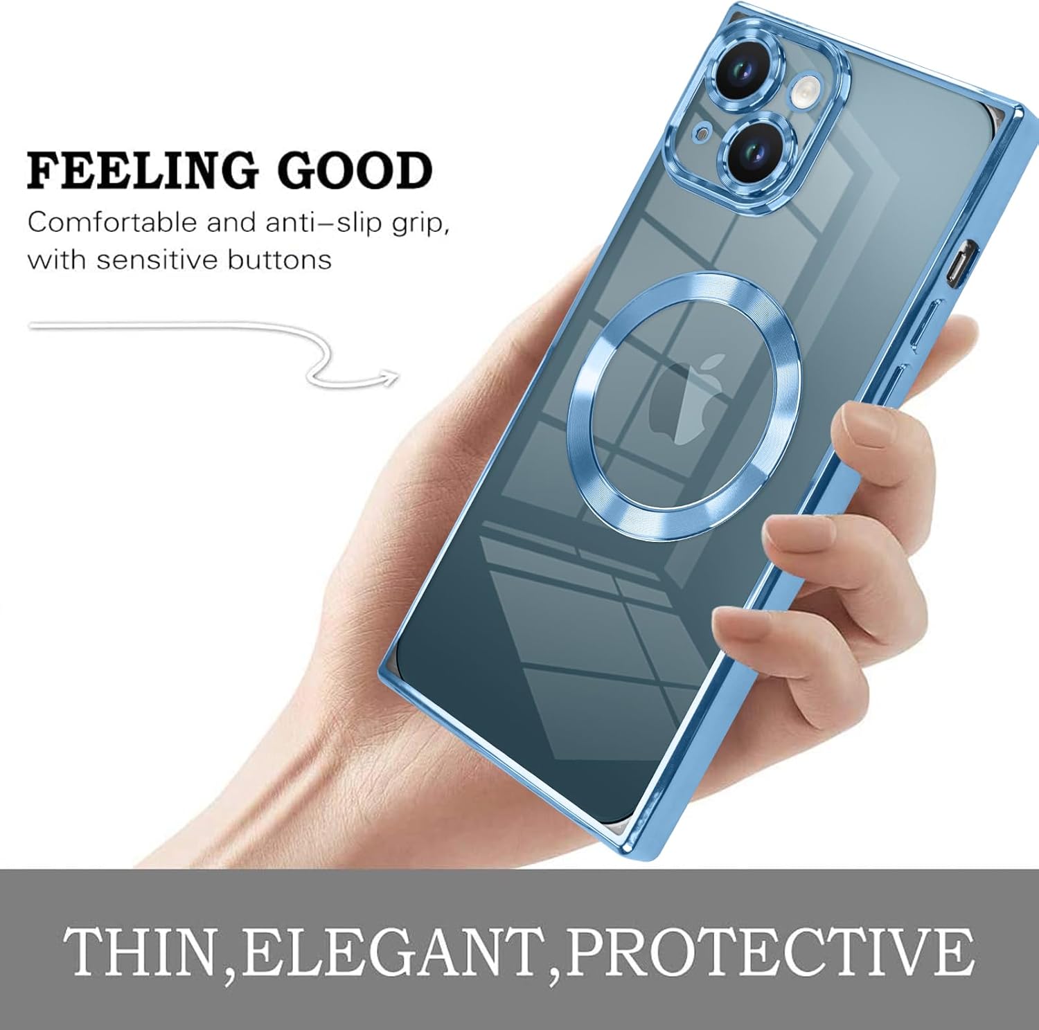 KANGHAR Case Designed for iPhone 13 Magnetic Clear Case with Camera Lens Protector[Compatible with MagSafe] Luxury Cute Plating Design Full-Body Shockproof Protection Cover Blue - Image 5