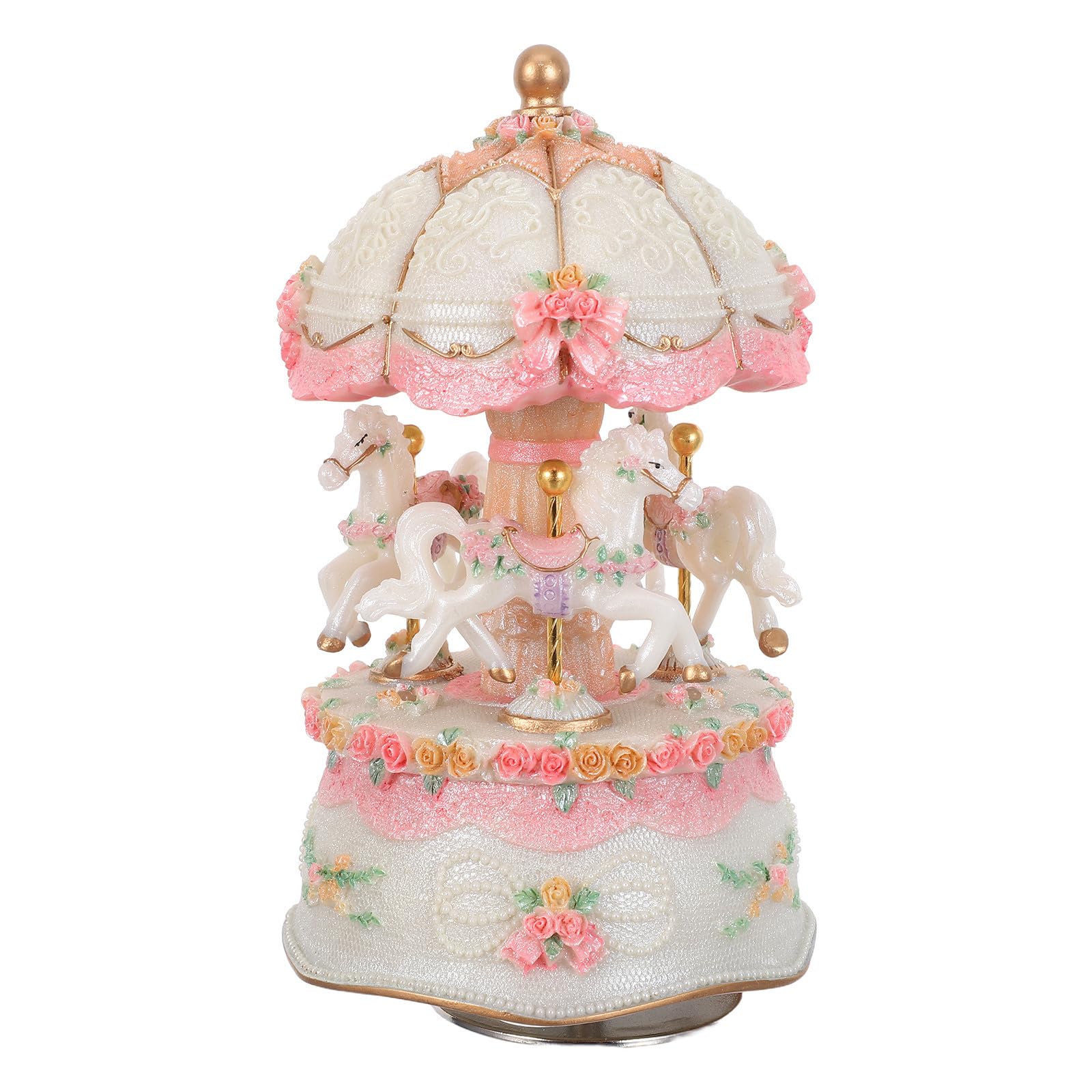 Carillon Giostra Vintage in Resina con Luce, Cavallo Rotante | Bianco, Dettagli Eleganti per Tavole Natalizie, Idea Regalo per Compleanno per Ragazze