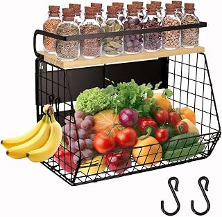 Magnetic Shelf for Fridge with Wood Lid, Fruit Potato and Onion Storage Bins, Pantry Organizers & Storage, Large Container Magnetic Spice Rack for Refrigerator, Kitchen Counter (Black01)