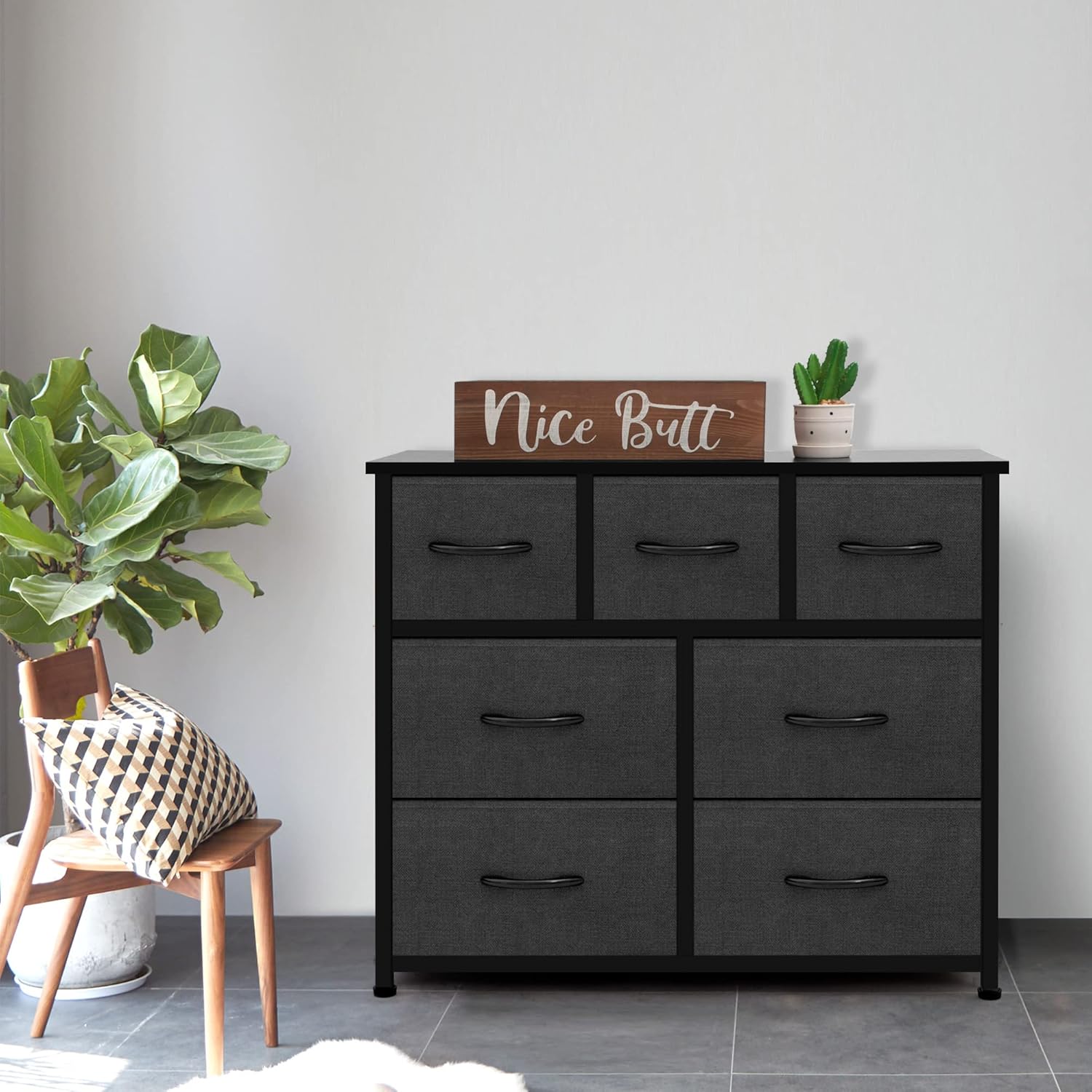 AZL1 Life Concept Storage Organizer 7-Drawer Closet Shelves, Sturdy Steel Frame Wood Top with Easy Pull Fabric Bins for Clothing, Dark Grey