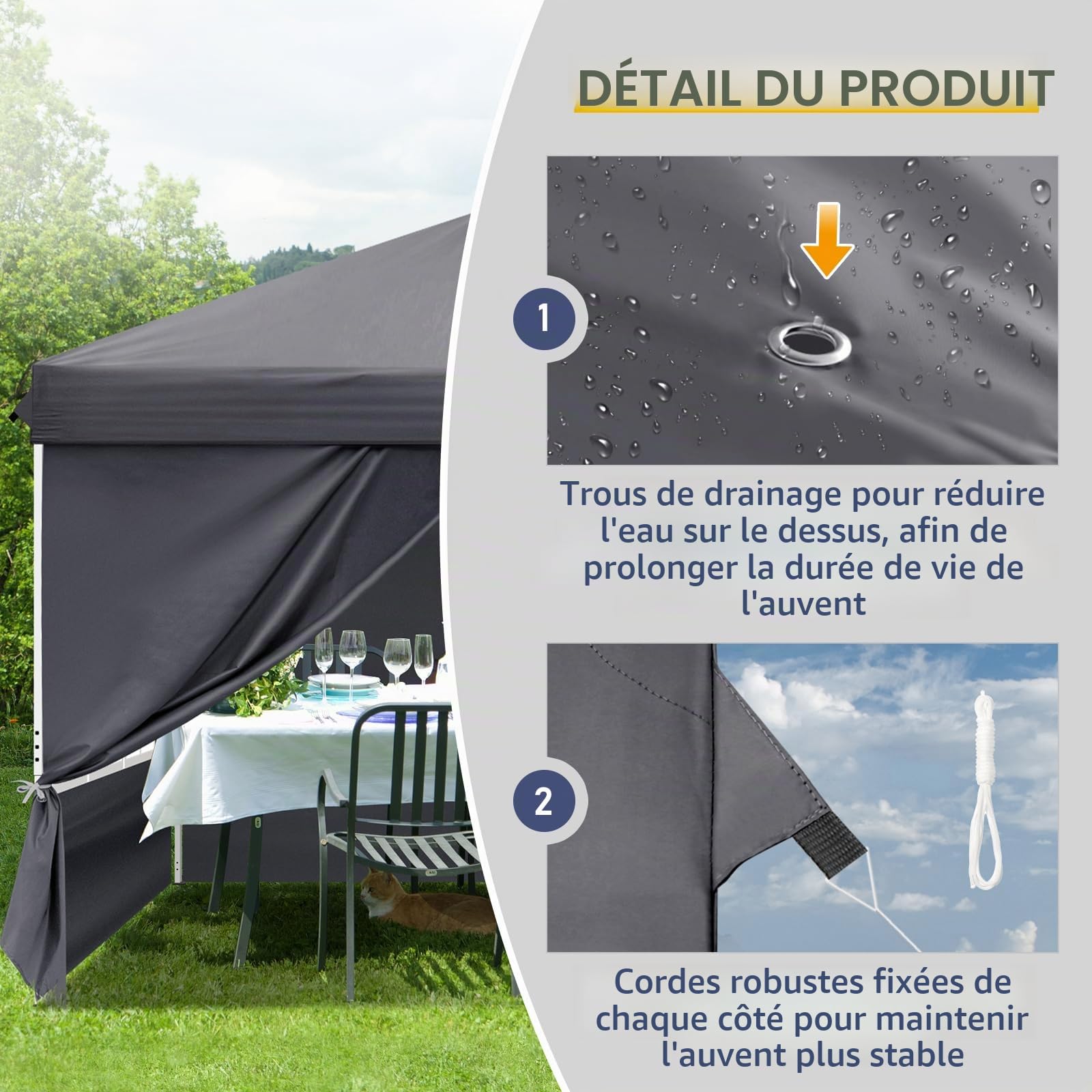 LEADZM Tonnelle Pop-Up Pliante 3x3m Cadre Métal Gris Foncé | Hauteur modulable, tissu étanche anti-UV 50+, 4 panneaux latéraux inclus, structure stable pour réception, jardin et camping