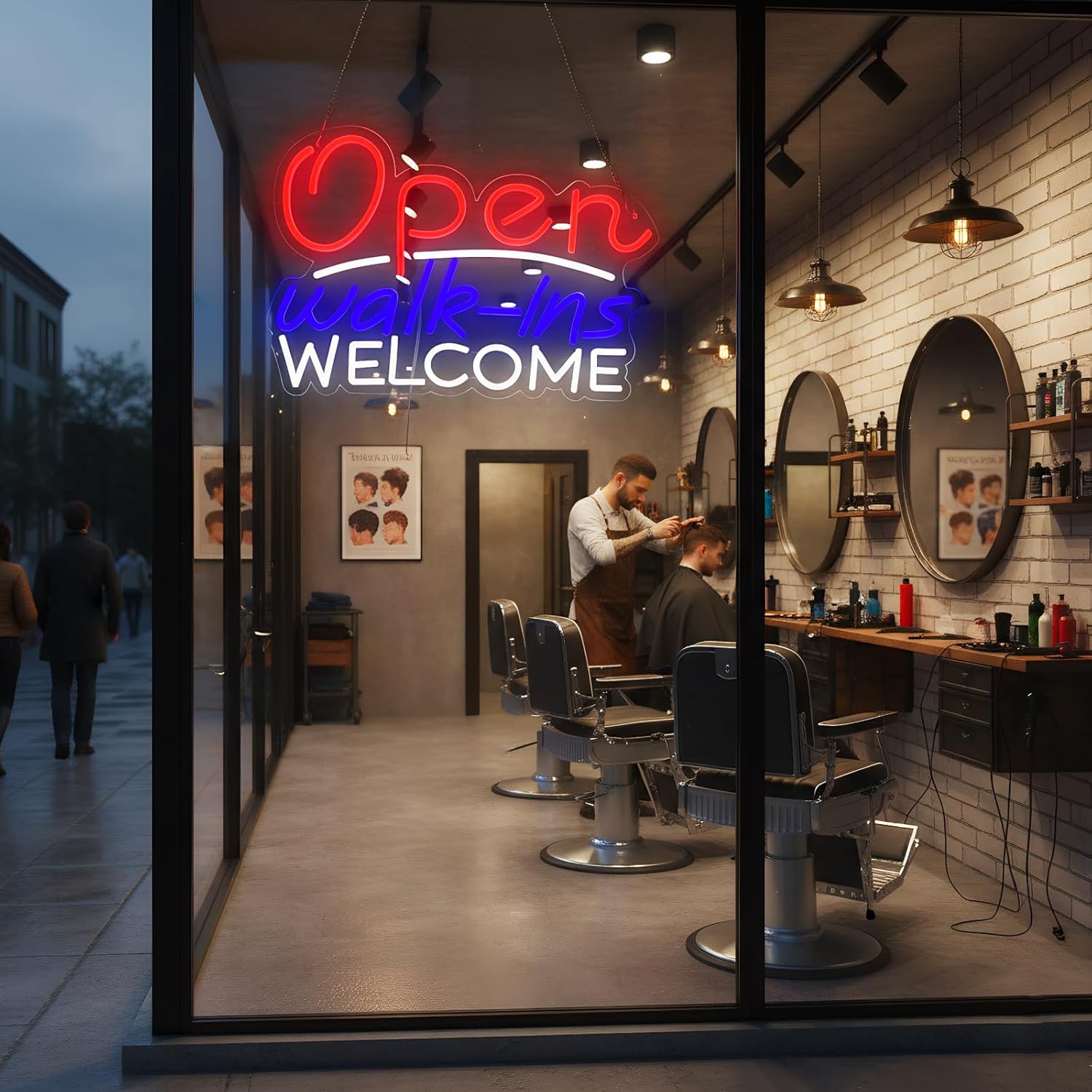 Walk-ins Welcome Open Neon Sign for Business, LED Dimmable Neon Light with Adapter, 16.5" x 12.5", Ideal for barbershops, Bar, Coffee Shop, Nail Salons, and Store