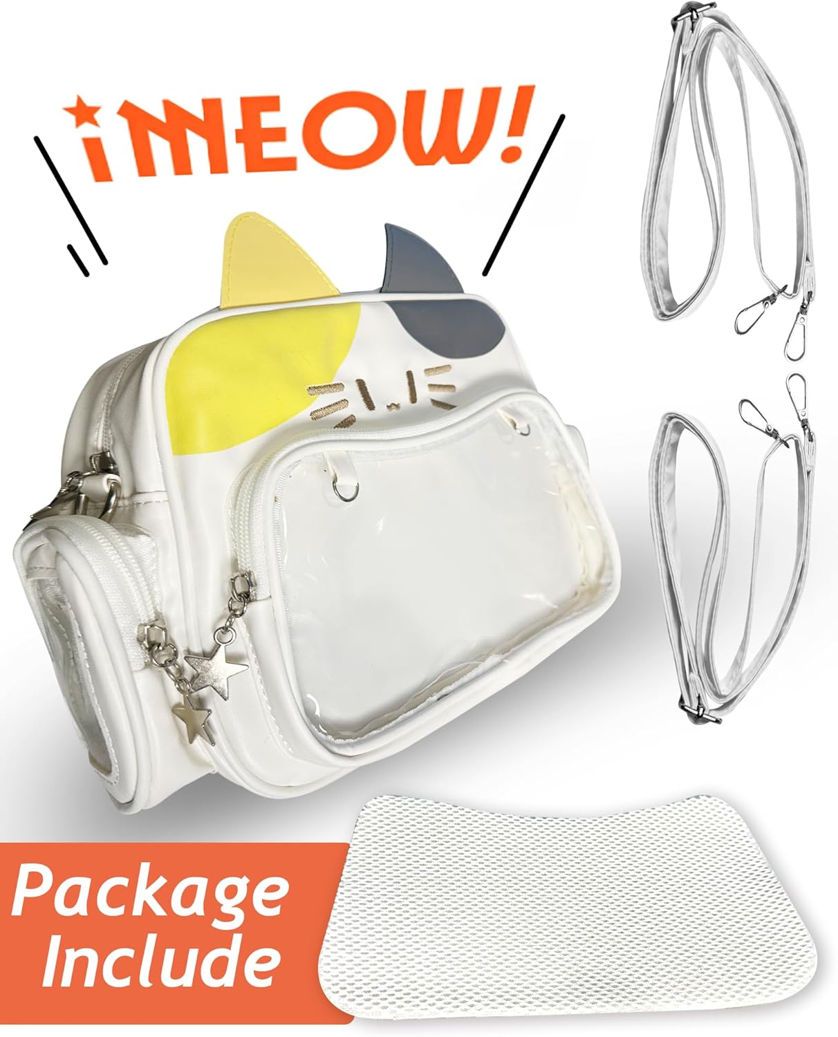 Cute Cat Ita Bag Pin Display Backpack,Shoulder Crossbody,Kawaii Purse with Insert,for Kpop Anime (Pins NOT Included) (Calico Cat) - Image 2