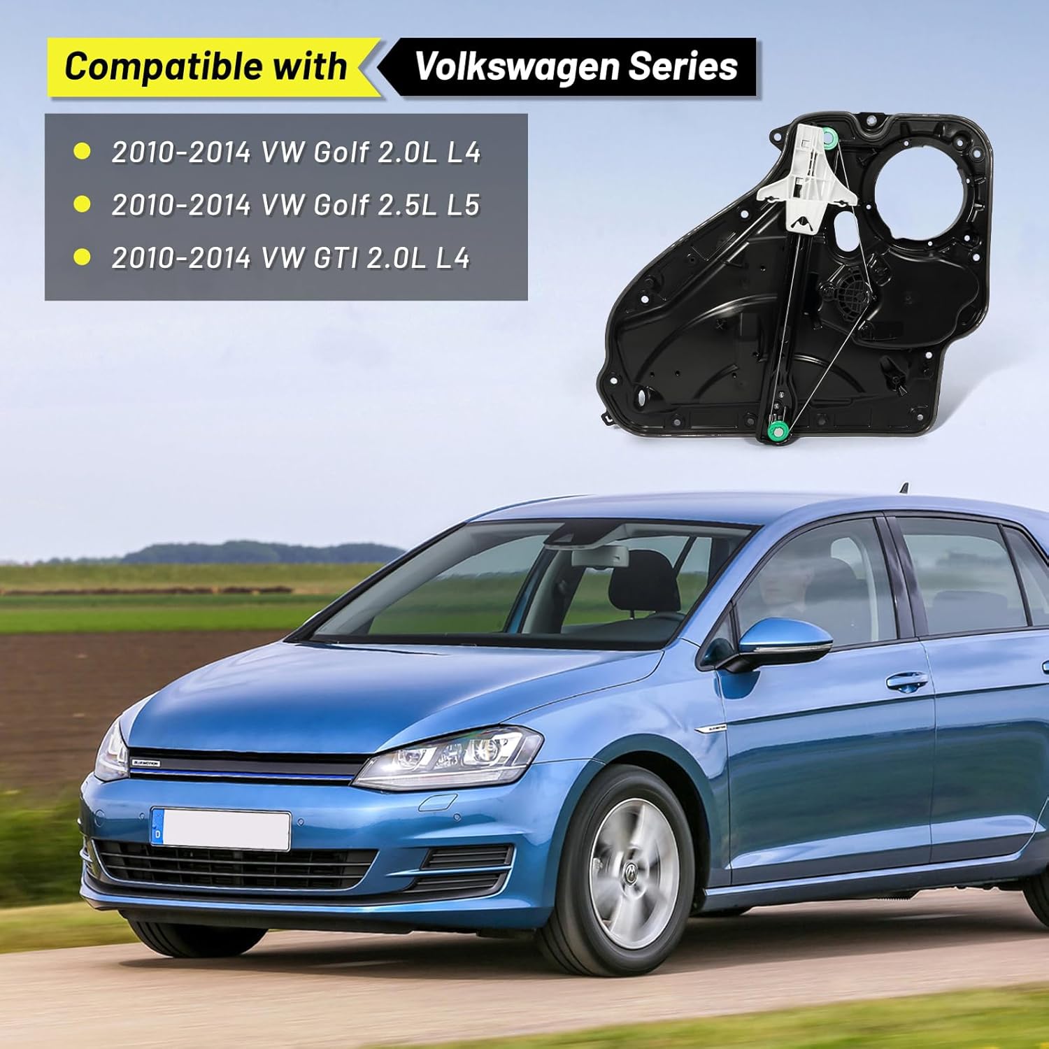 5K4839461 Rear Left Window Regulator Compatible with Volkswagen Golf GTI 2010 2011 2012 2013 2014 2.0L 2.5L,Replacement V103474,Rear Driver Side Power Window Regulator Without Motor