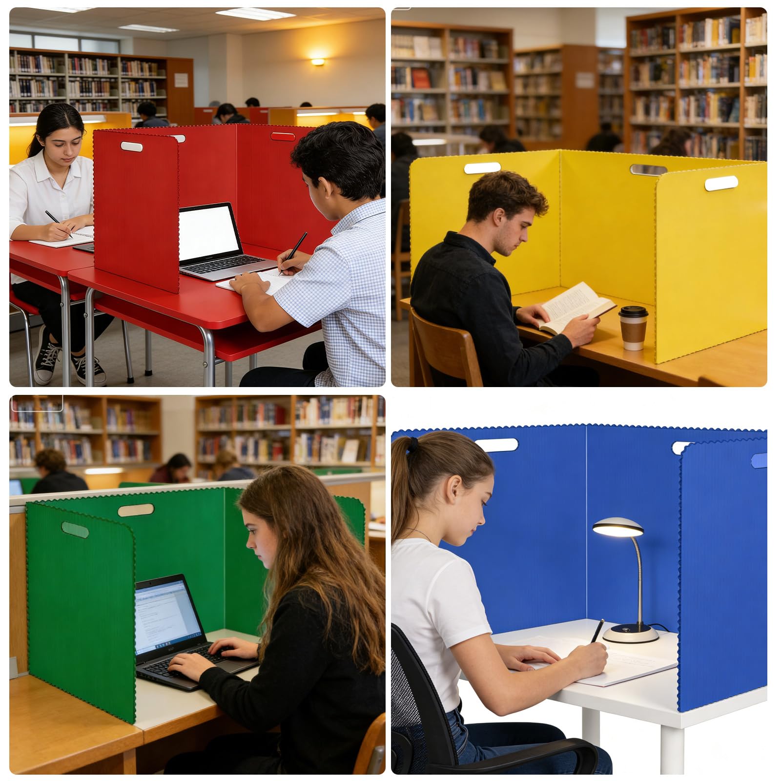 Lot de 12 séparateurs de bureau avec 36 étiquettes nominatives, portables, 4 couleurs, brise-vue, école, polyvalent, cloison de séparation de table en forme de U, pour l'école, le bureau