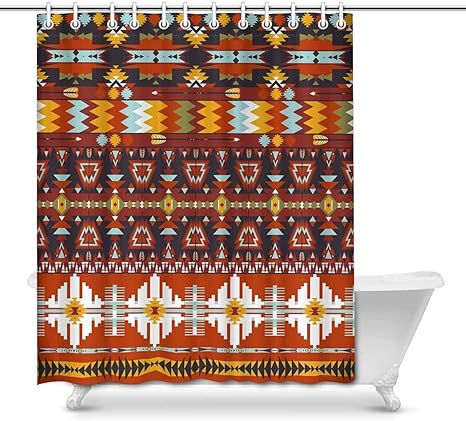 Amazon Interestprint カラフル 抽象幾何学模様 アステカ模様 矢印 ホームアート 絵画 浴室の装飾用 幅66x長さ72インチ シャワーカーテン ホーム キッチン オンライン通販