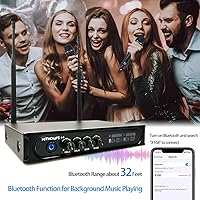 Vista 3 de S9 UHF Sistema de micrófono inalámbrico recargable para karaoke, micrófono inalámbrico dual con caja receptora Bluetooth + control de volumen ECHO