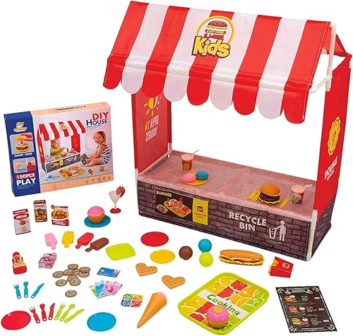 Fun Express Kids Pretend Fast Food Play Set - DIY Fast Food Tent Kit with Ready-