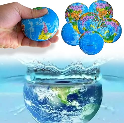 Miniatura 6 de Pelotas para apretar, bolas de alivio del estrés de la tierra de 2.5 pulgadas, juguete de espuma suave para ejercicio de dedos, recuerdos de fiesta