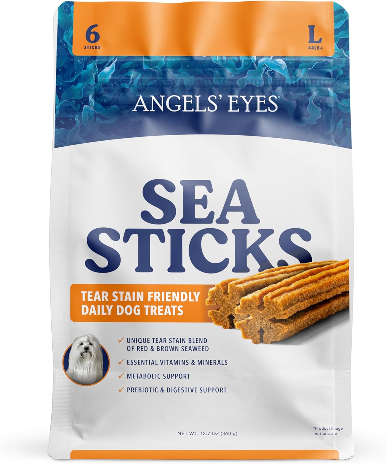 ANGELS’ EYES Sea Sticks Tear Stain Friendly Daily Dog Treats with Red & Brown Seaweed Tear Stain, Gut Health, & Metabolic Support Grain-Free, Gluten-Free, Plant-Based North Sea Large 6ct