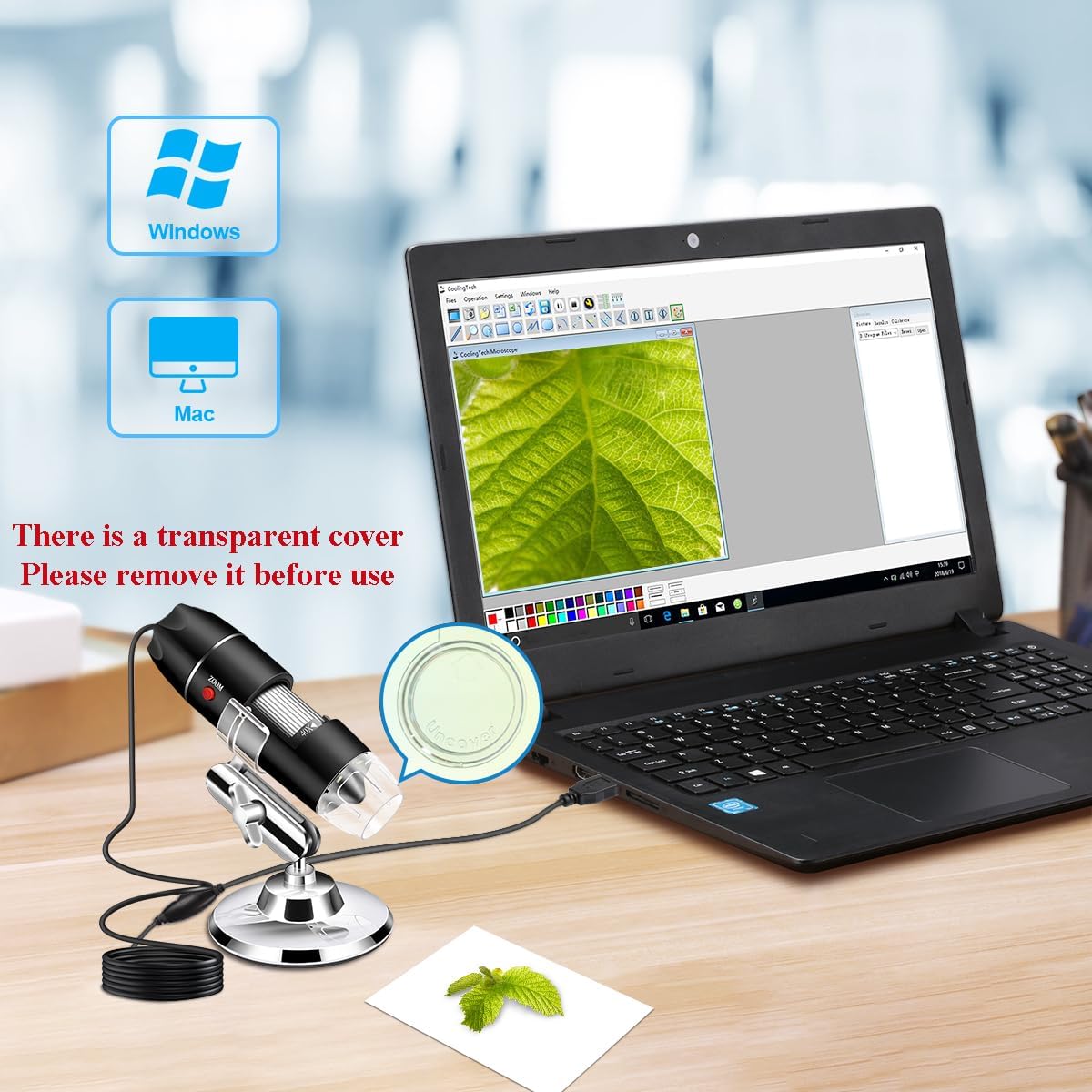 USB Microscope Camera with Stand & Carrying Case, Cainda Digital Microscope Compatible with Android Windows Linux Mac, Portable Magnifier Camera for Kids Students Adults(Not for iPhone/iPad)