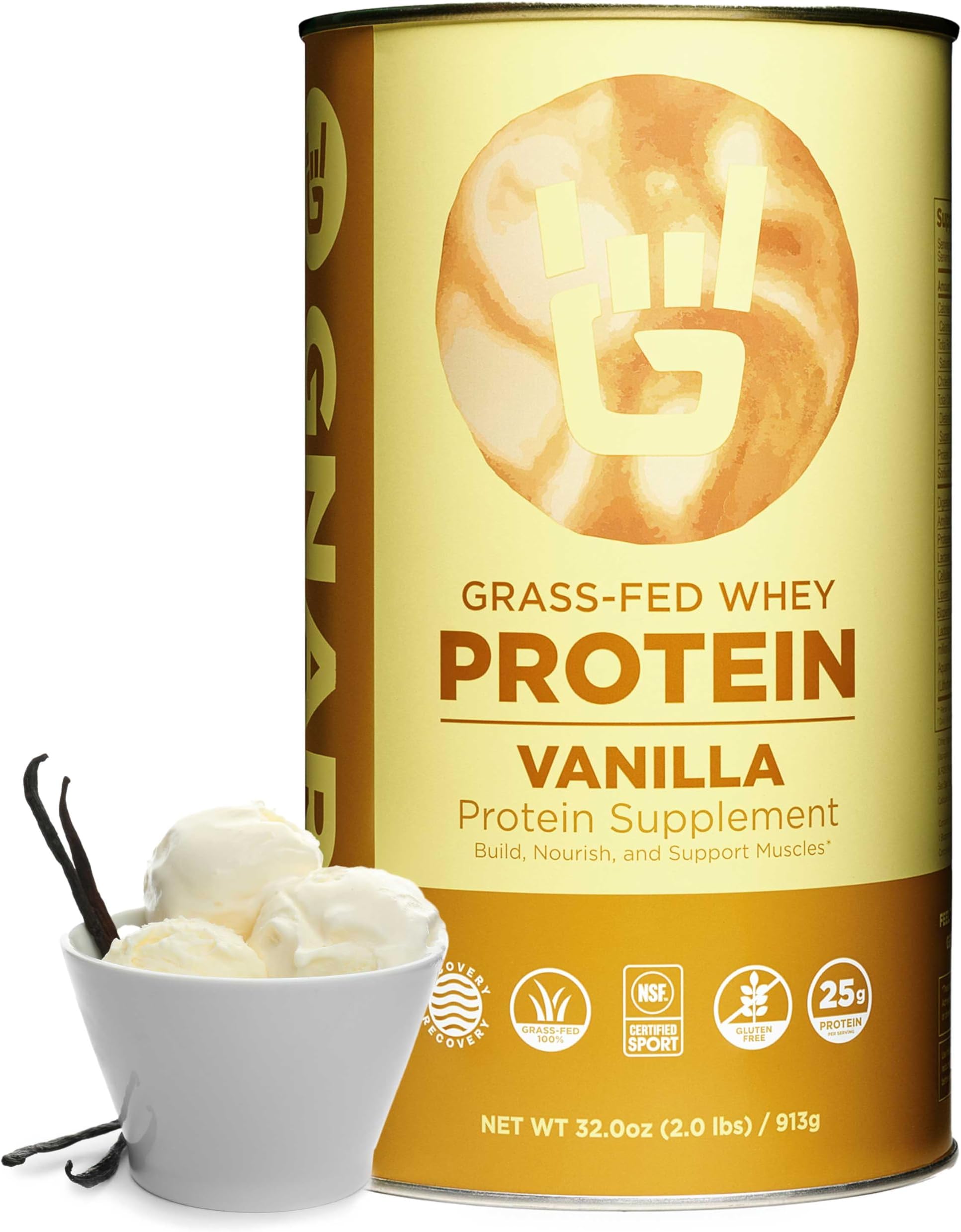 - Vanilla Protein Powder – NSF Sport Certified – 25g Protein, Muscle Repair – Grass Fed Whey Powder, Smooth Taste – Vanilla, 32 oz
