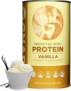 Gnarly Nutrition Proteína de vainilla en polvo – Certificado NSF Sport – 0.88 oz de proteína, reparación muscular – Suero en polvo alimentado con hierba, sabor suave – Vainilla, 32 onzas