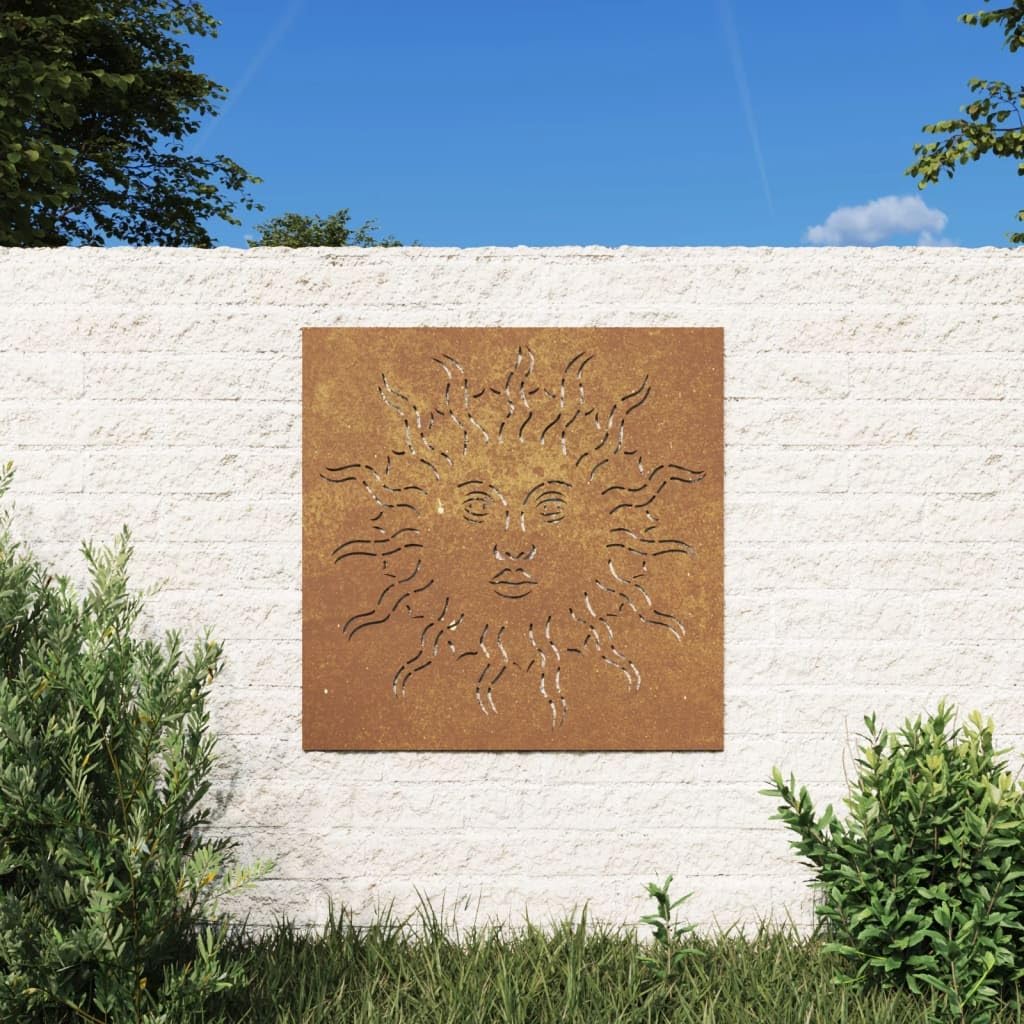 YuuSsea Garden Wall Decor Outdoor Metal Art, Corten Steel Hollow Sun Patio Decoration, 21.7x21.7 Inch Square Panel for Yard, Balcony, Rustic Weathering Finish