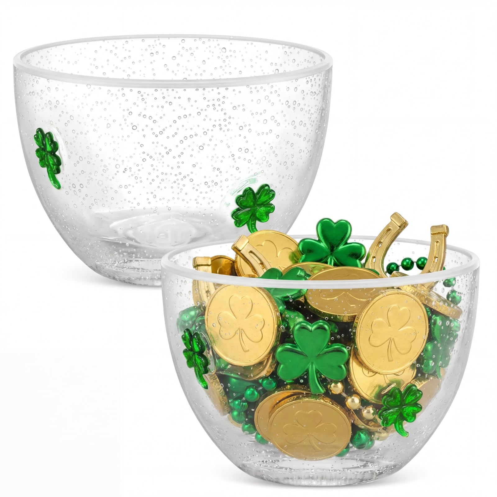 Potchen 2 Pcs St. Patrick's Day Clover Candy Bowls, 14oz Green Glass Dish
