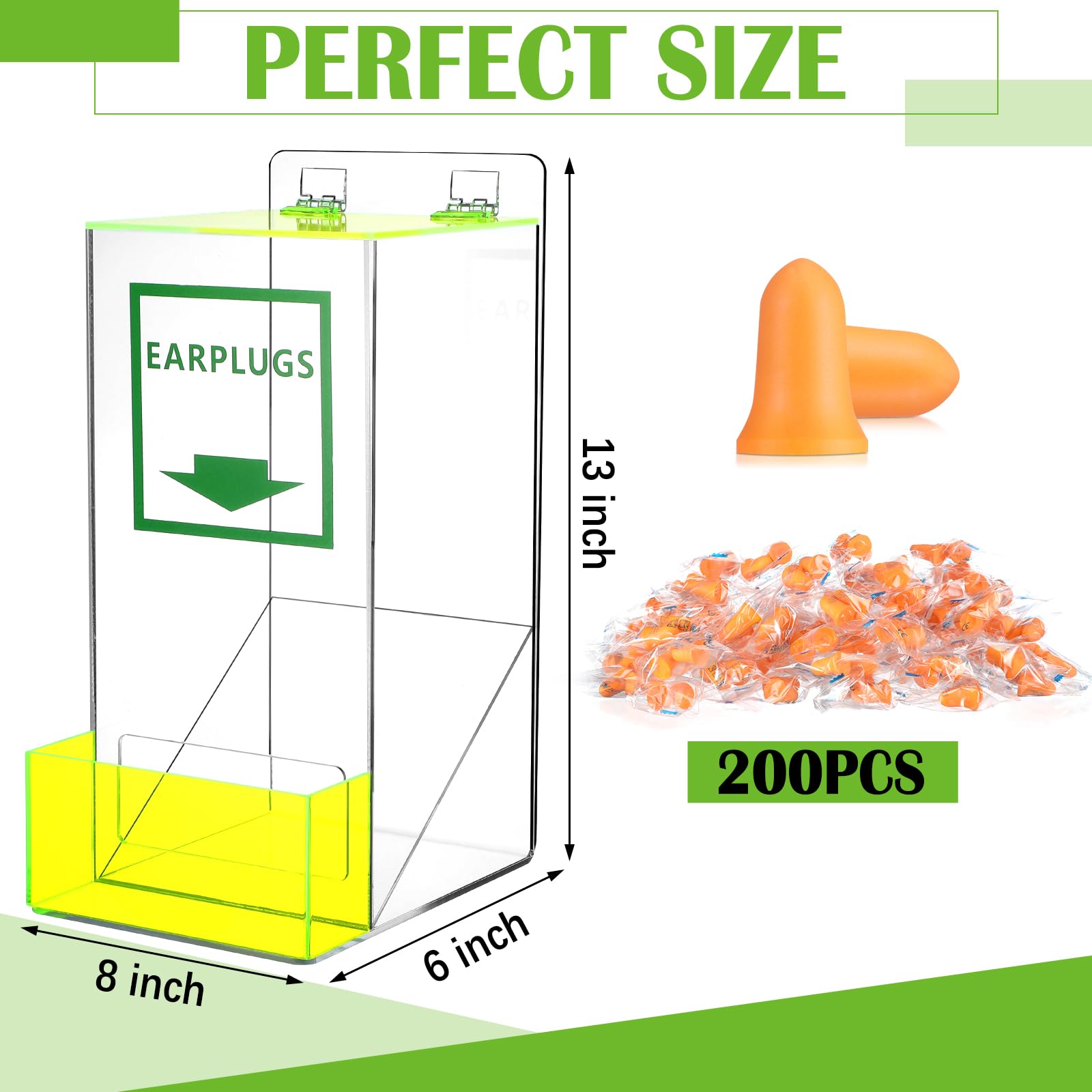 Nuanchu 200 Paar Ohrstöpsel und 2 Stück Acryl-Ohrstöpsel-Spender, 15,2 x 33 x 20,3 cm, mit Fronttasche, für Tisch-Wandmontage, industrielle Fabrik, Büro, Kinderzimmer, Zuhause