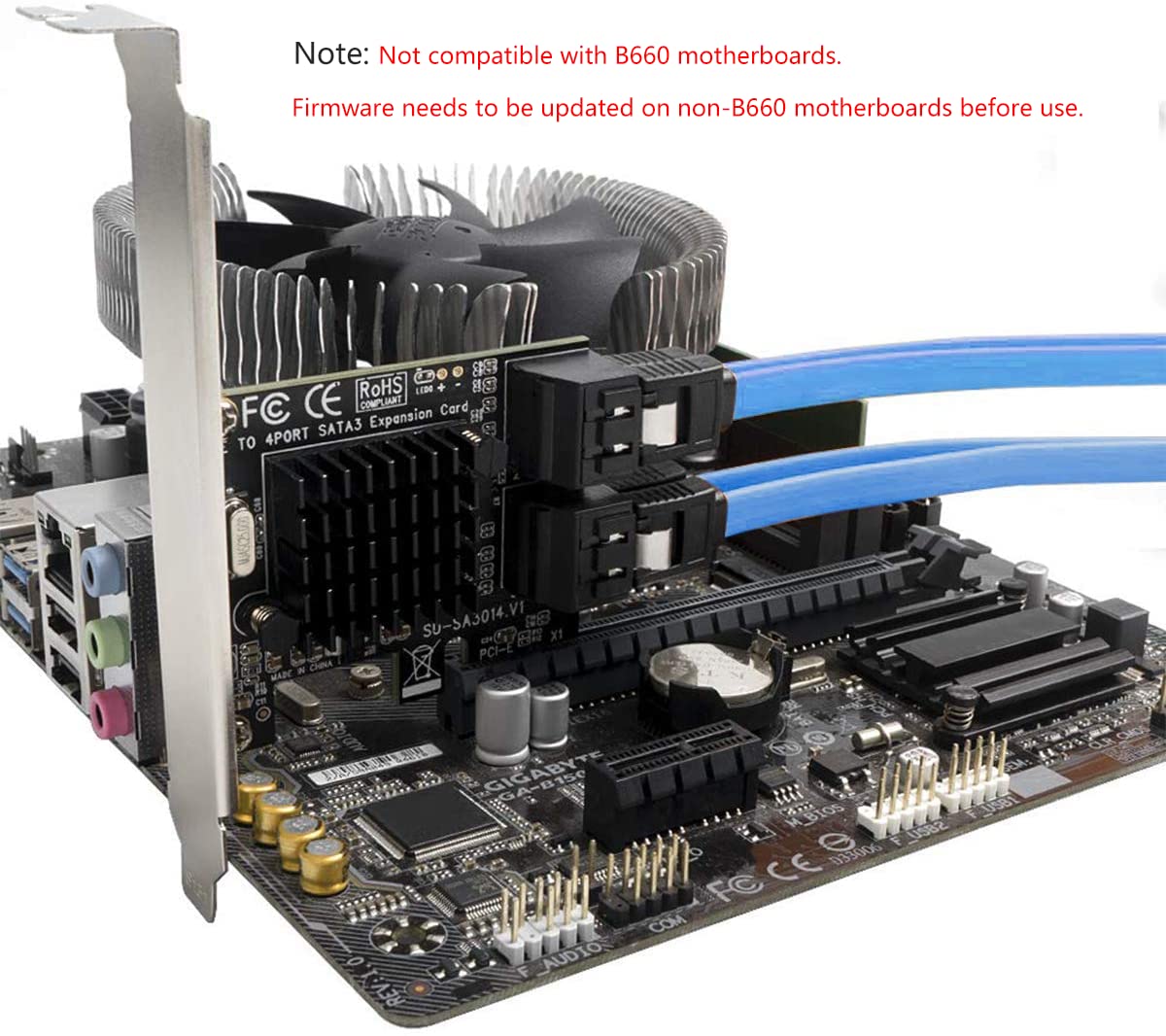 Tarjeta PCIE3.0 Con 4 Puertos SATA y Cables, Controlador de Expansión Con Soporte de Perfil Bajo, Asmedia1062 Non-Raid, Arranque Como Disco del Sistema