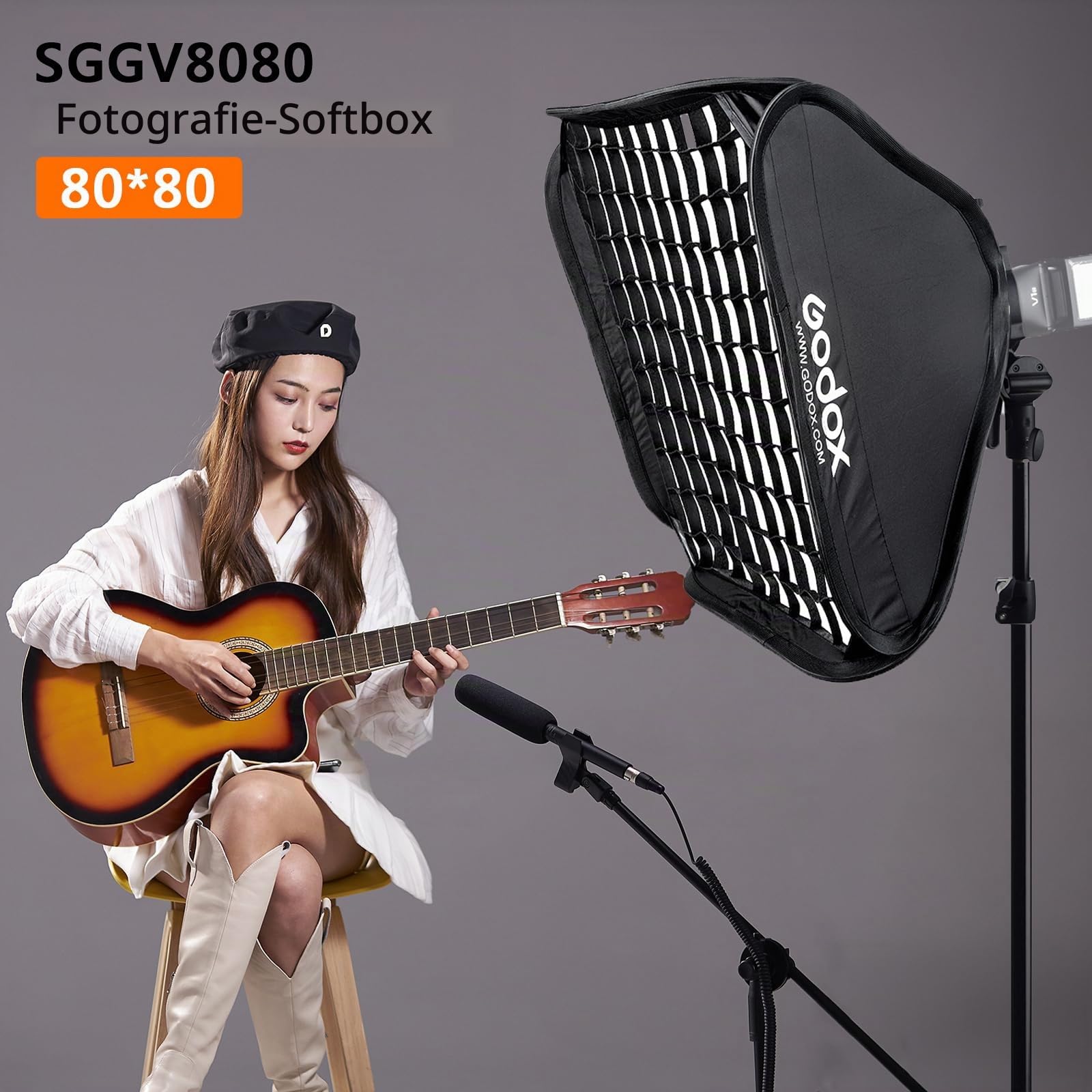 Godox Softbox Kit mit S2 S-Mount Bowens Blitzhalter mit Gitter 32 x 32 Inch.80 x 80 cm, passend für Studio Godox V1, AD200PRO, V860II, TT685, TT350, AD400PRO