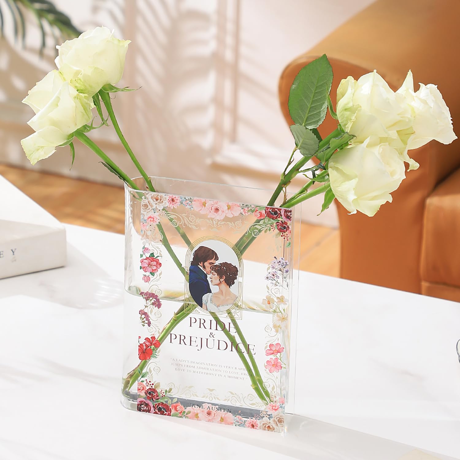 KRYSTHIA Book Vase for Flowers, Acrylic Book Vase, Book Shaped Vases for Tulips, Unique Vases for Home Decor, Modern Book Lover Gift for Office, Living Room, Bedroom, Bookshelf, Dining Table