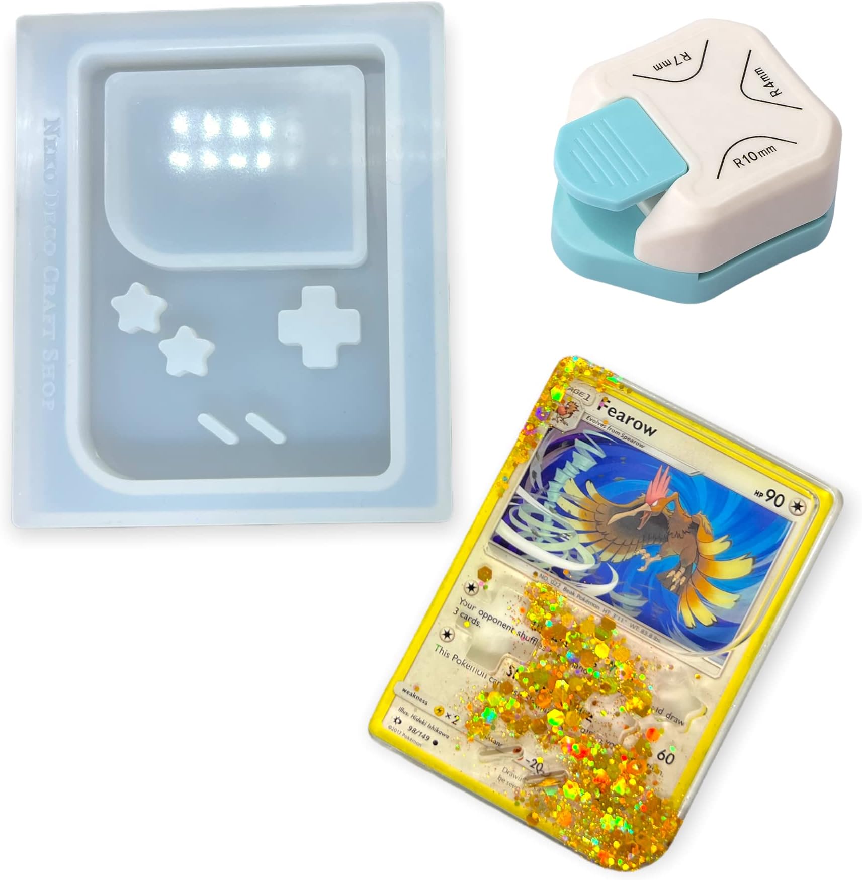 Neko Deco Craft Shop Version 1 Trading Card Sized Gaming Console Shaker Resin Silicone Mold with 3-in-1 Corner Punch Shiny Glossy DIY Keychain Arts Crafts, clear (TCSM-5)