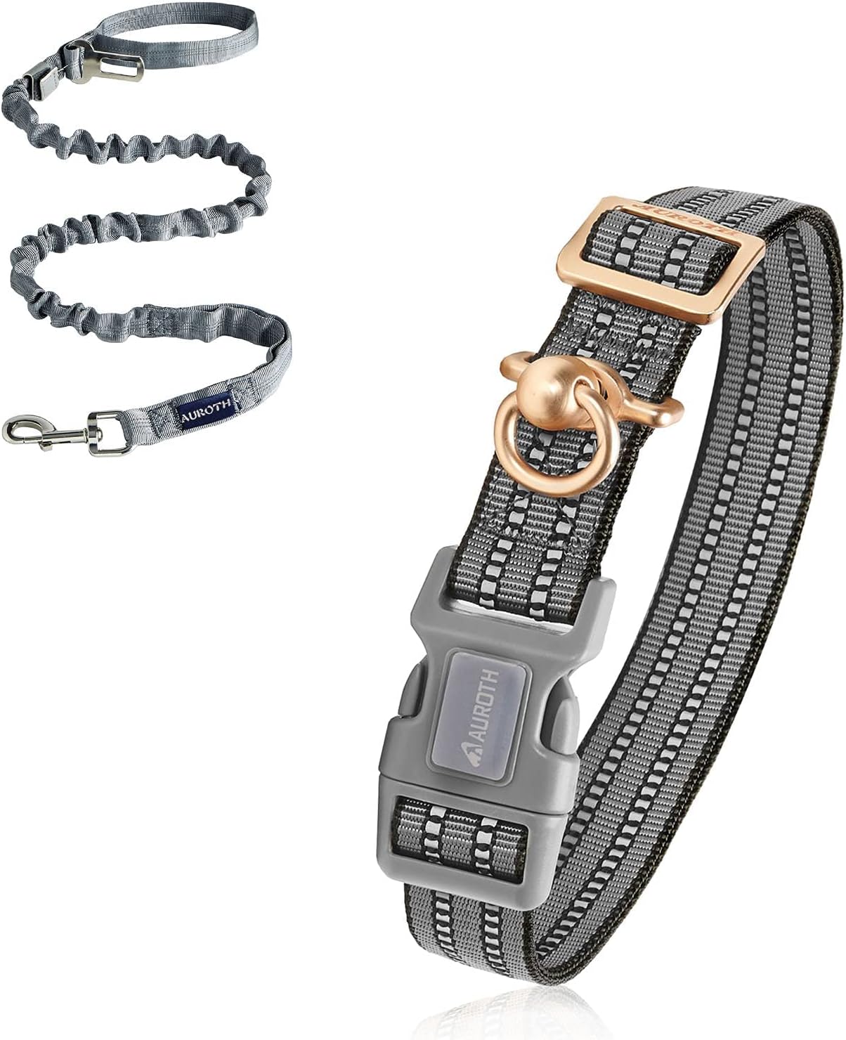 Auroth Heavy Duty Dog Leash Bungee with Reflective Dog Collar for Medium Large Dogs, Dog Collar and Leash Set, 6 FT No Pull Dog Leash with Car Seat Belt Shock Absorption