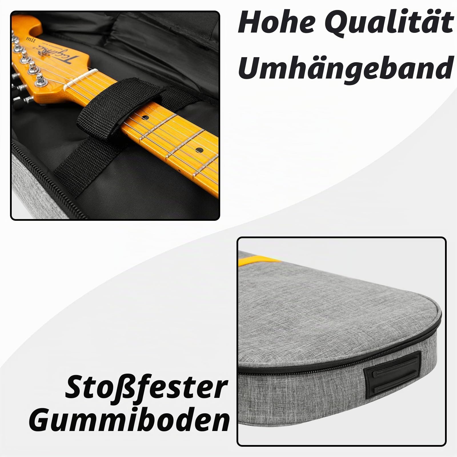 LETSROCK Tasche für E-Gitarren, Dicke Polsterung, mit Umhängeband, Verstellbarer Schultergurt, wasserdicht, gelbe Blitzform und Schwarze E-Gitarren-Gigbag