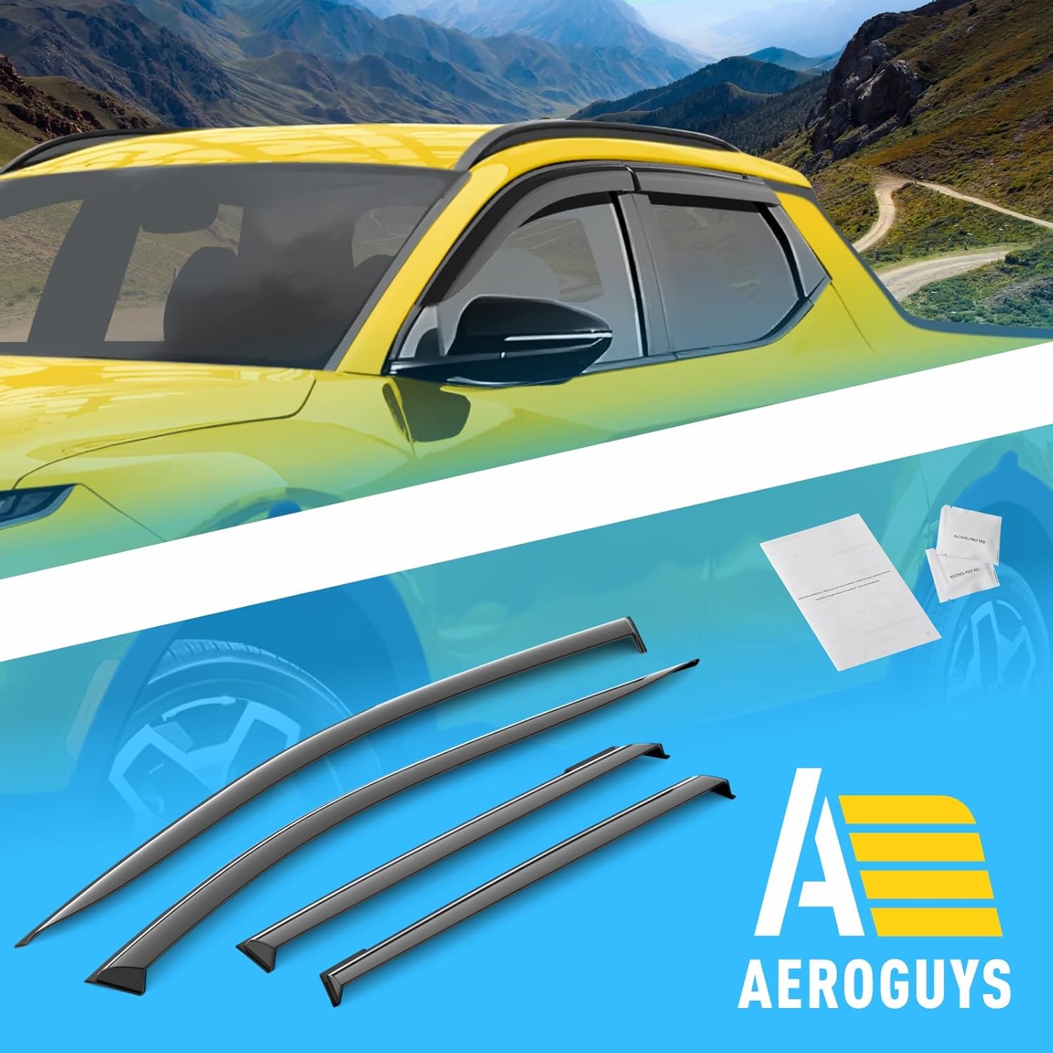 Extra Durable Window Deflectors Tape-On Window Visors Rain Guards Fit for Hyundai Santa Cruz 2022-2026, Sun Visors, Wind Vent for Shades, Exterior Car Accessories - 4pcs. AG0727