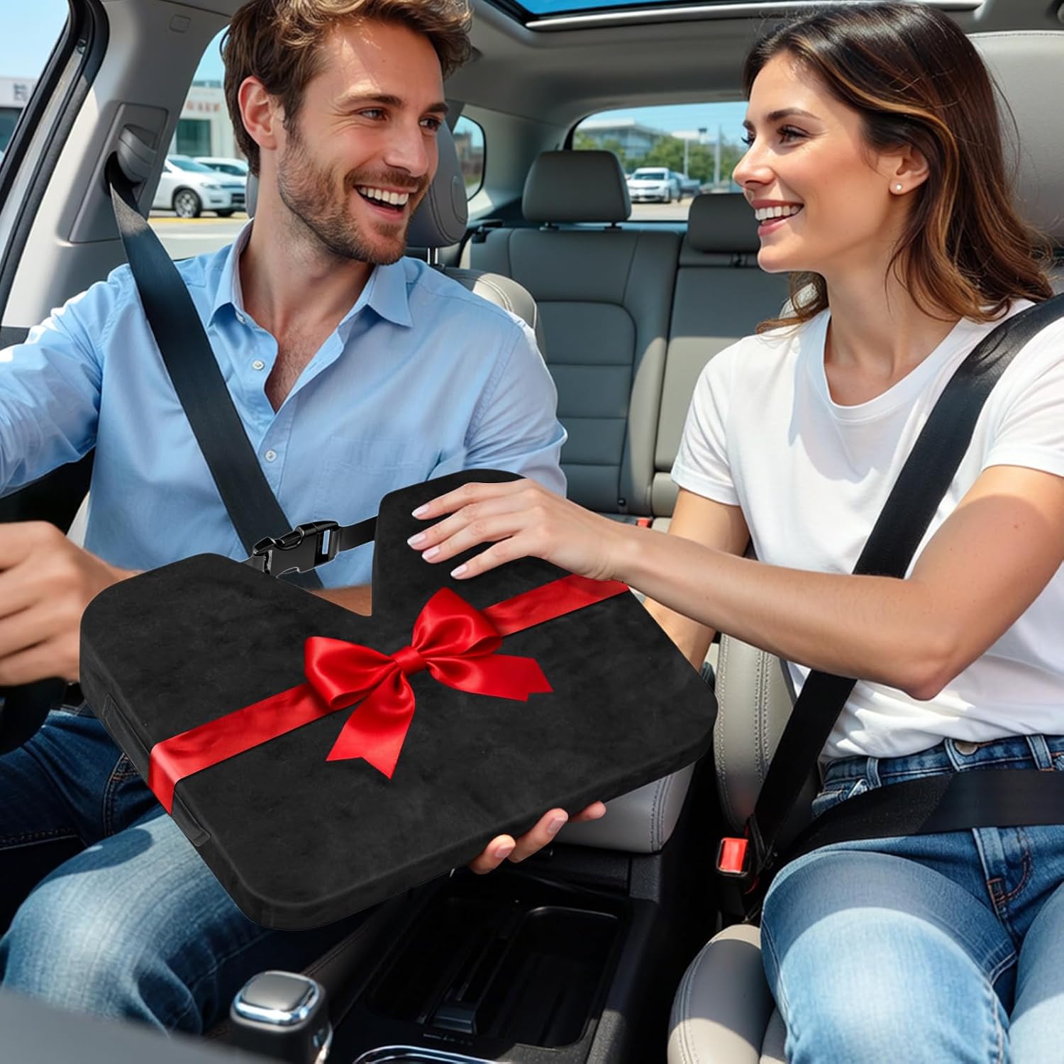 Car Seat Cushion for Driving, Wedge Car Cushion for Home Office Travel Long Sitting, Soft Comfortable Support for Sciatica Tailbone, Pain and Pressure Relief, Non-Slip(Black)