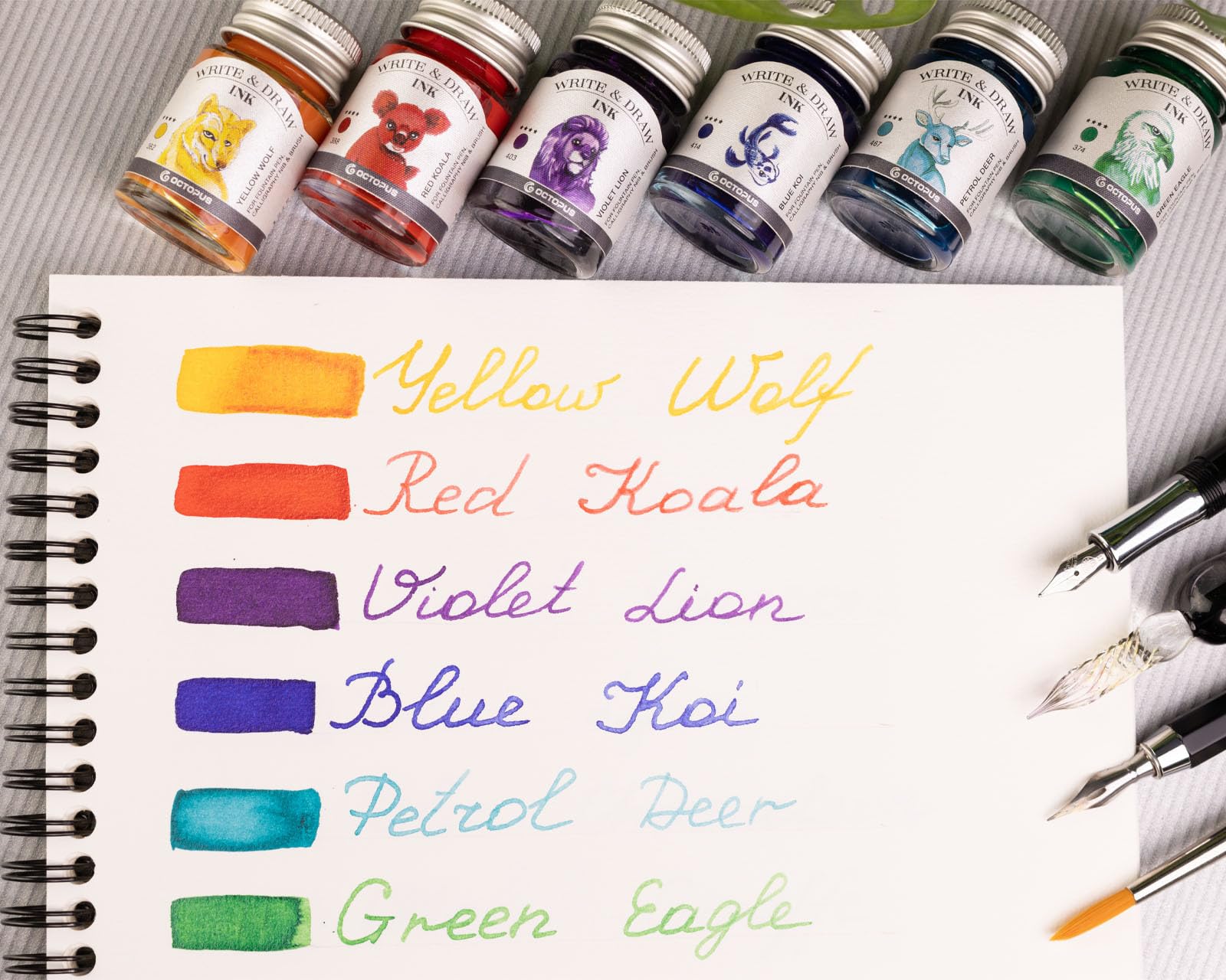 Octopus Write and Draw Ink Set Rainbow, tusz do pisania i rysowania, 6 x 10 ml z piórem