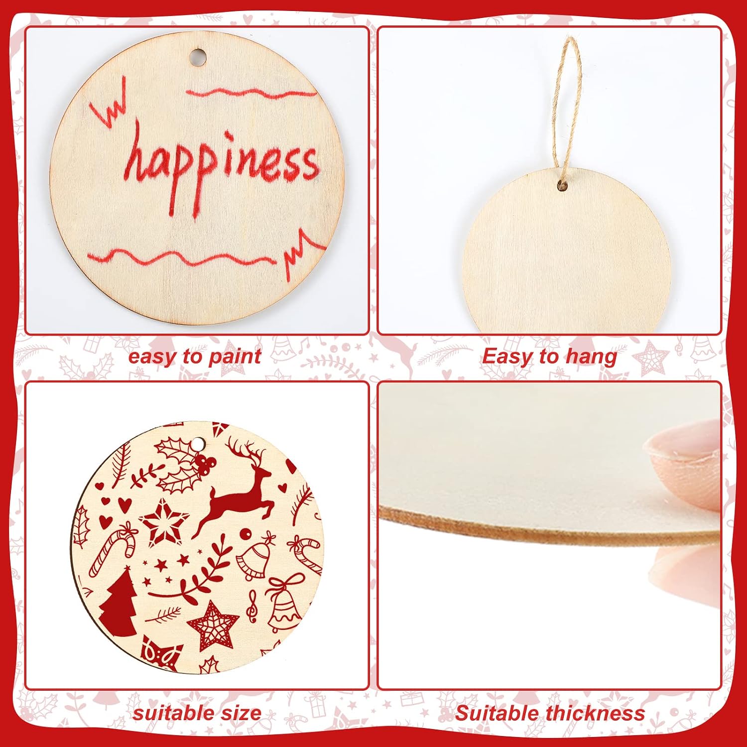Jetec 120 Pcs Wooden Circles with Holes Unfinished Round Discs for DIY Craft Painting, Engraving, Easter Ornaments, Gift Tags, Wedding Decorations