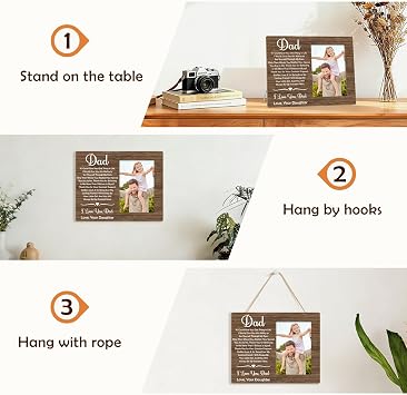 Dad Picture Frame Thank You Gift from Daughter Father Photo Frame for Father's Day Birthday Christmas Dad Daughter Wooden Picture Frames 4x6 Inch Photo Thanksgiving Decorative for Girls Daddy